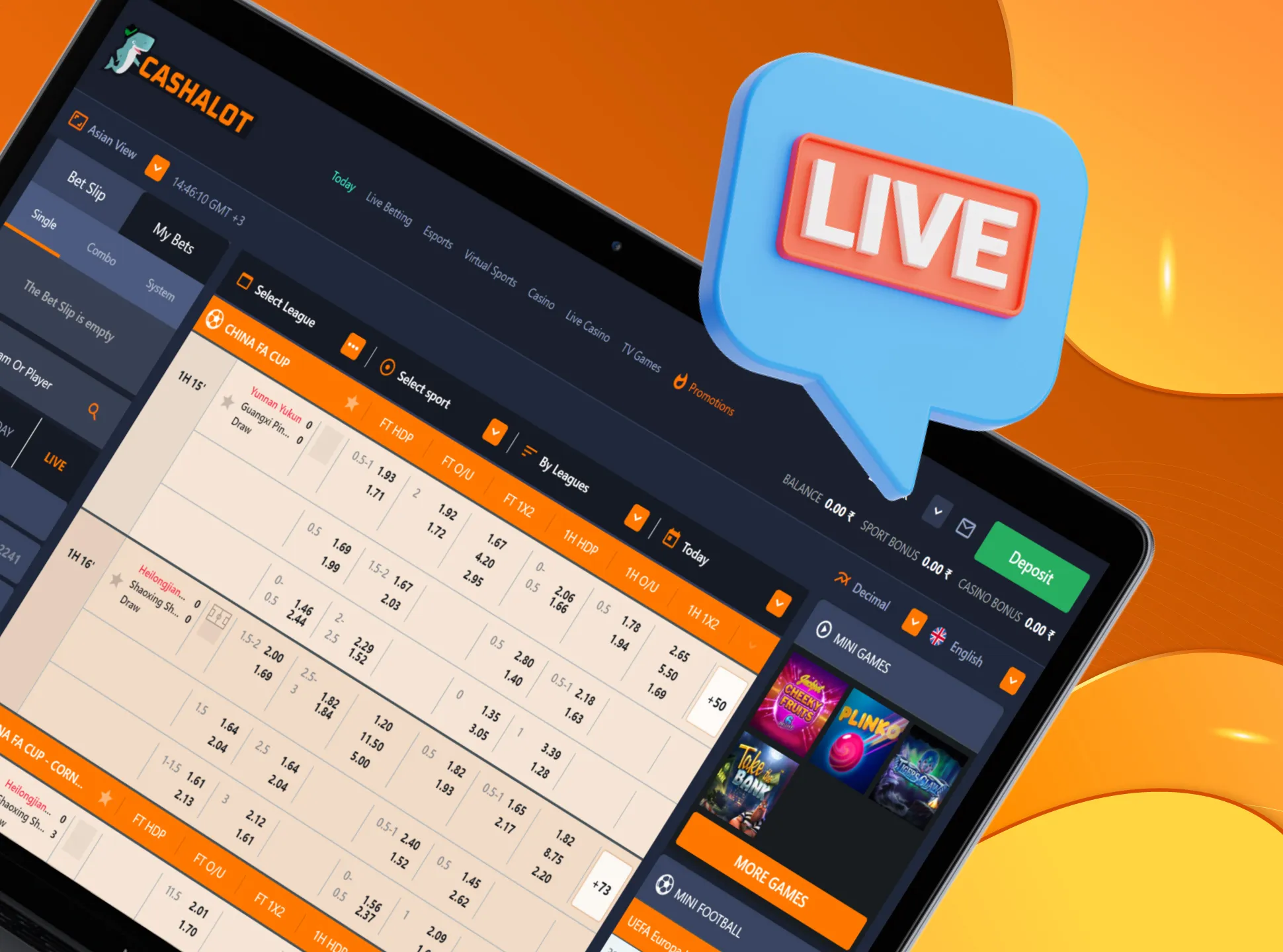 Watch games in a live format on the Cashalot broadcast page.
