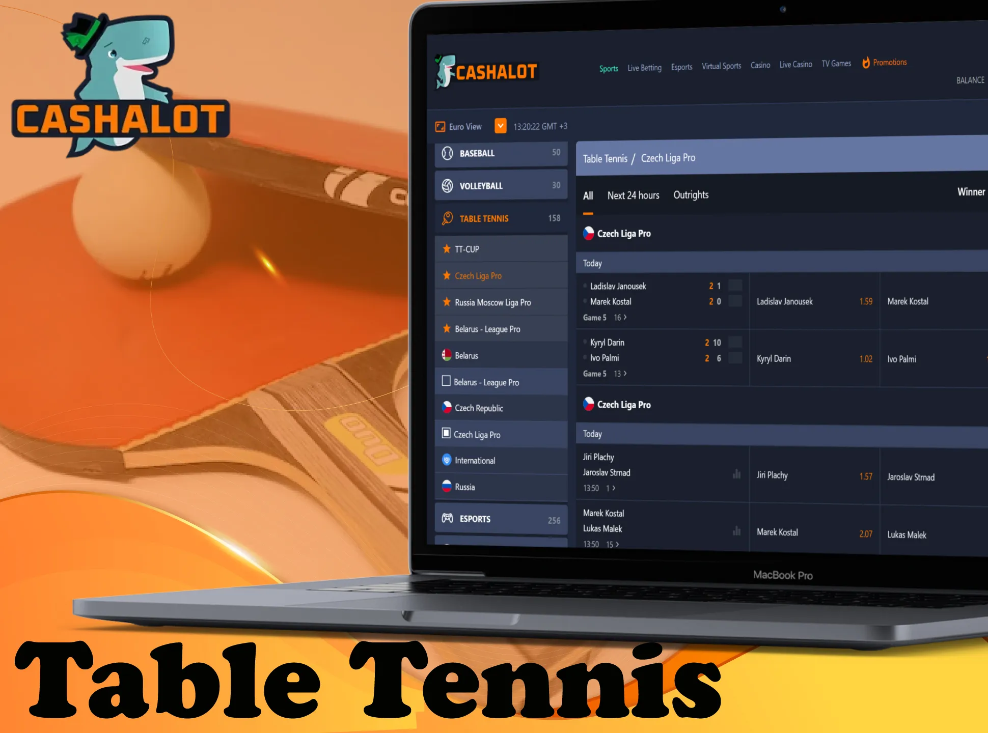 Bet on the best table tennis player and win money at Cashalot.