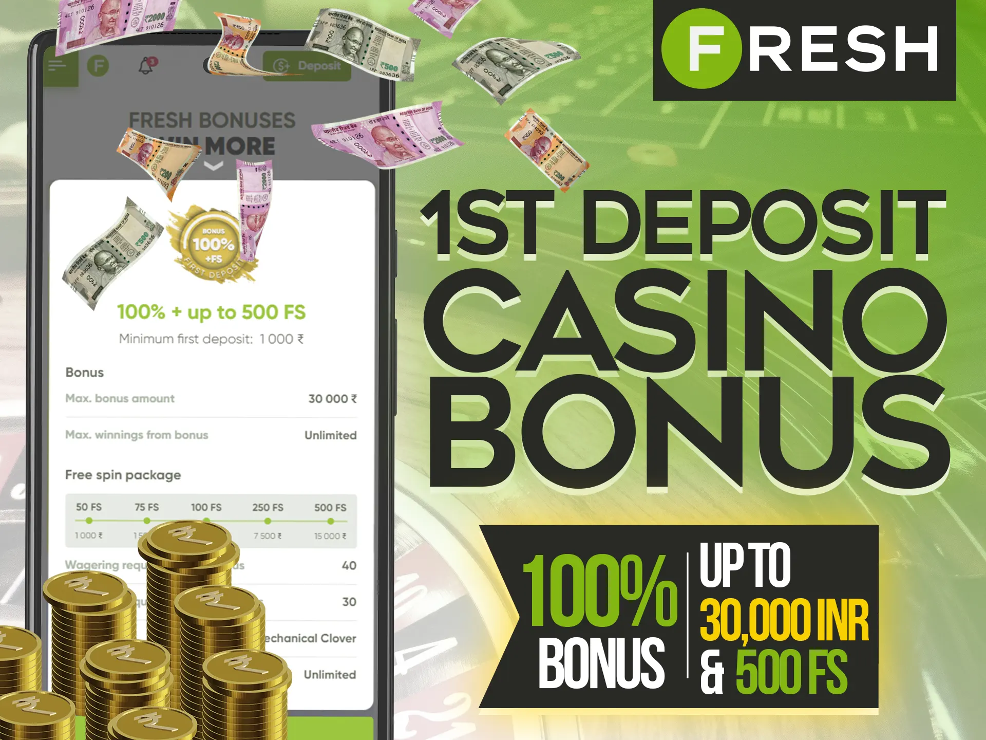 Choose a casino bonus during registration in the Fresh Casino app.