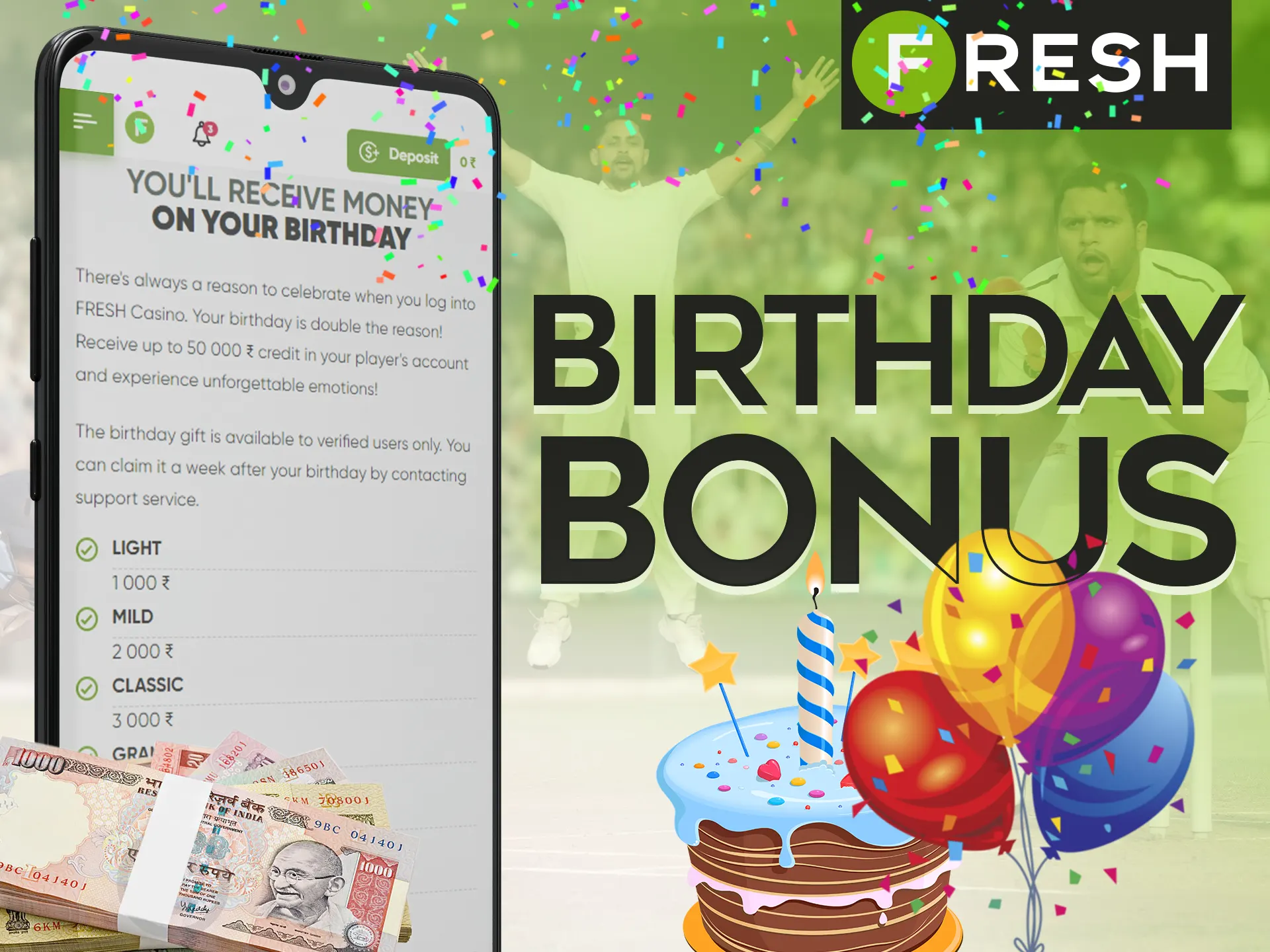 Get your birthday bonus and celebrate with Fresh Casino.
