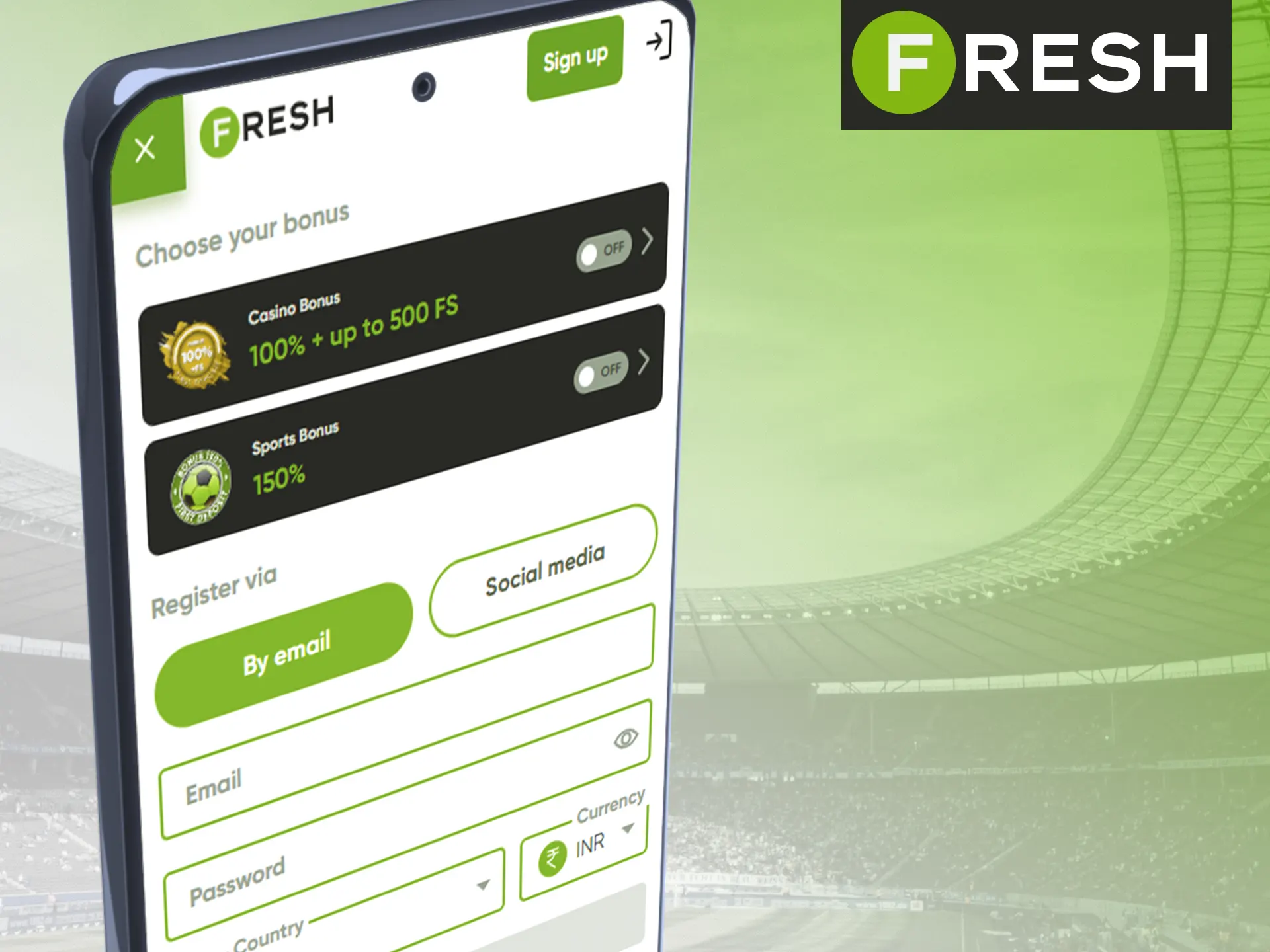 Register a new account in the Fresh Casino app.