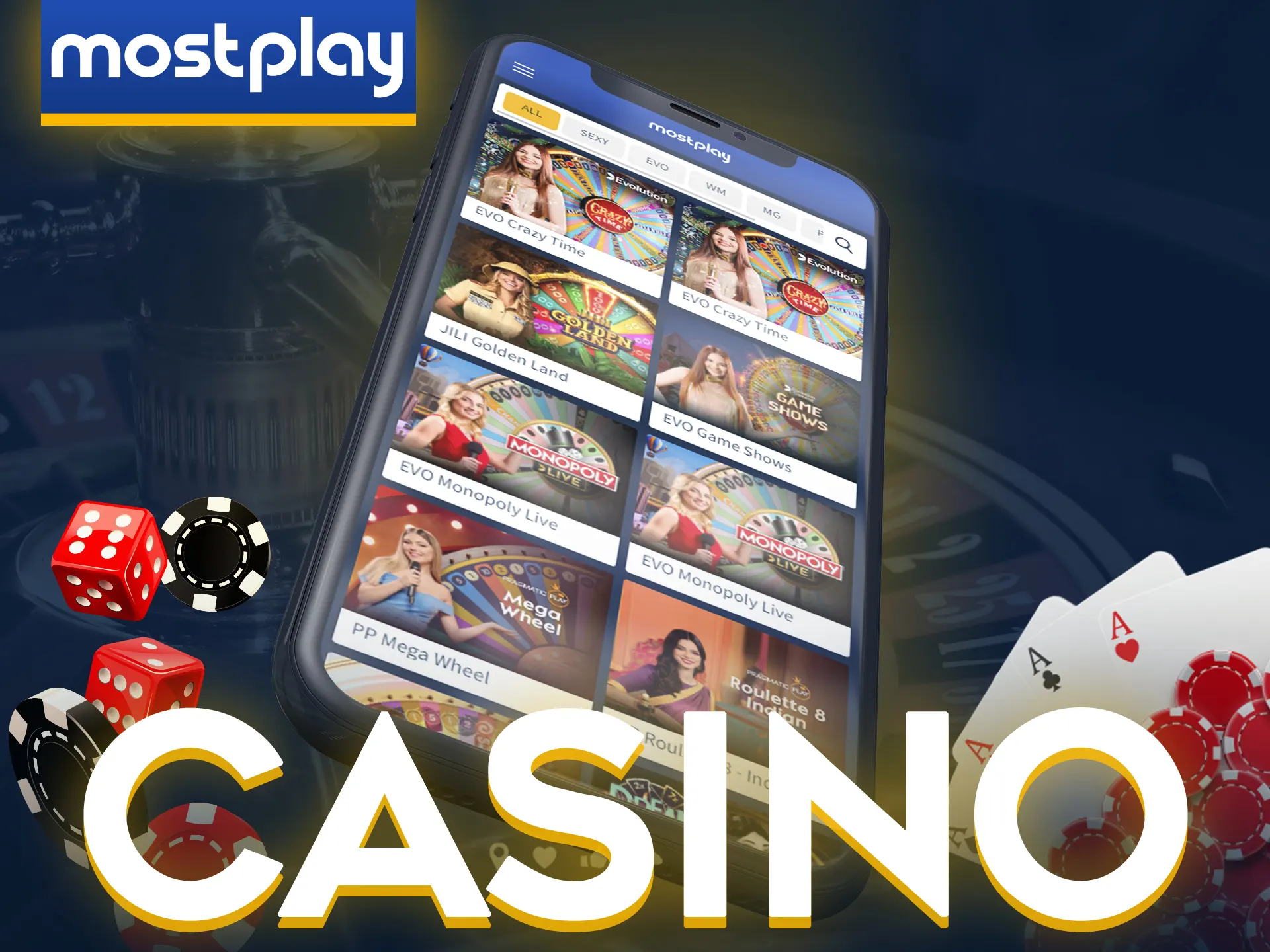 Play casino games at the Mostplay using your phone.