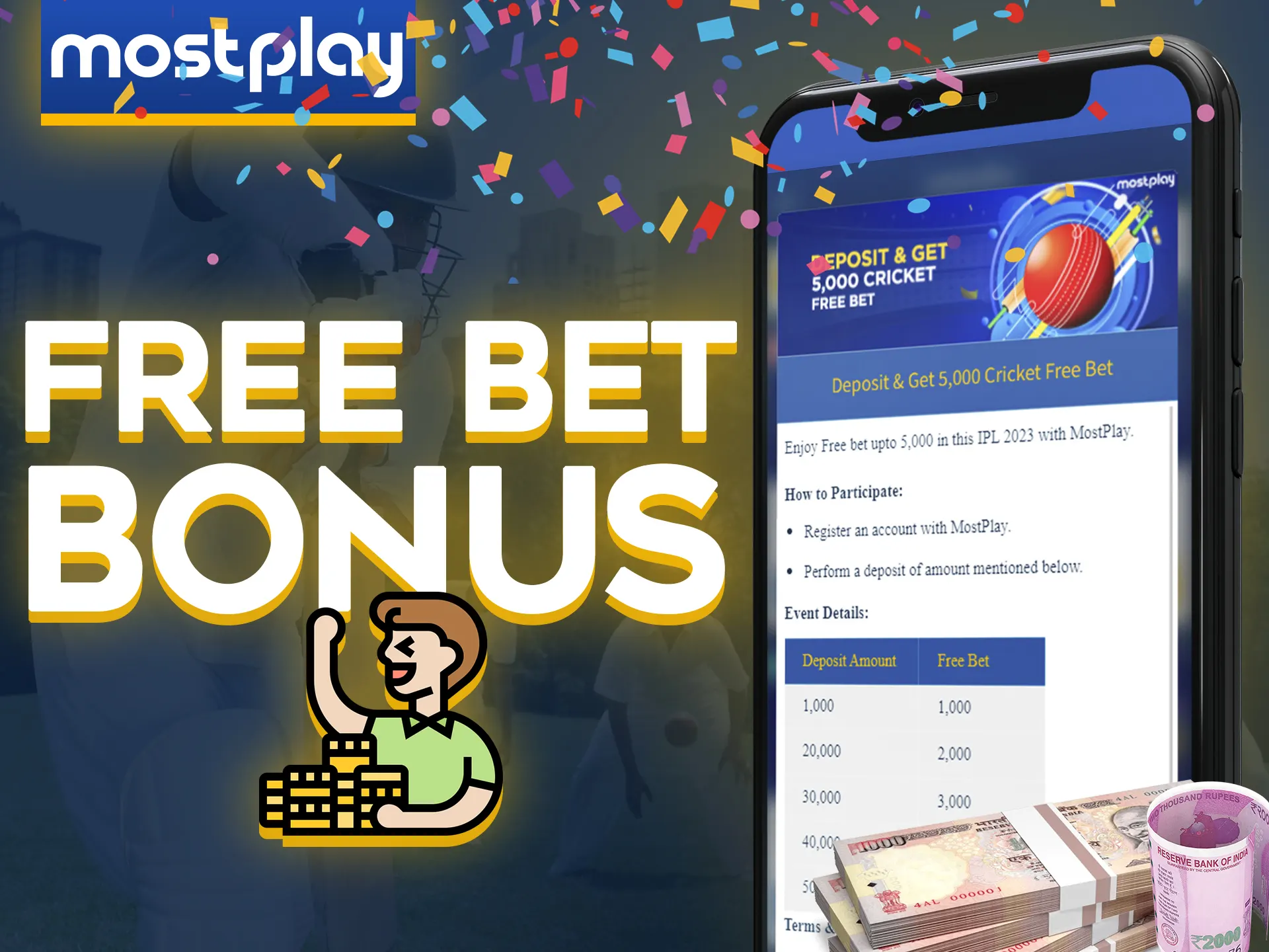 Make free bets at Mostplay by using the free bet bonus.