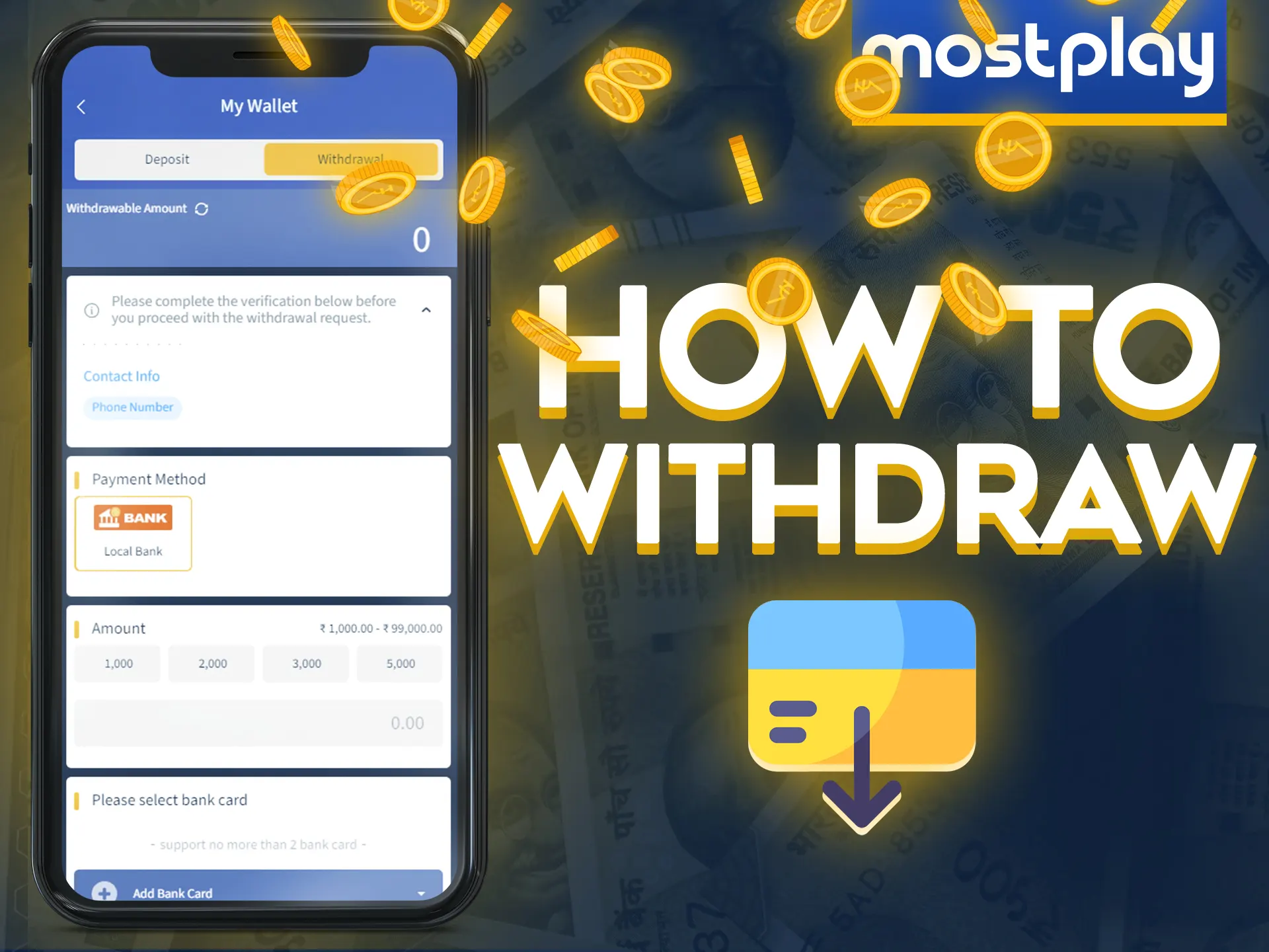 Withdraw money on a special Mostplay page.
