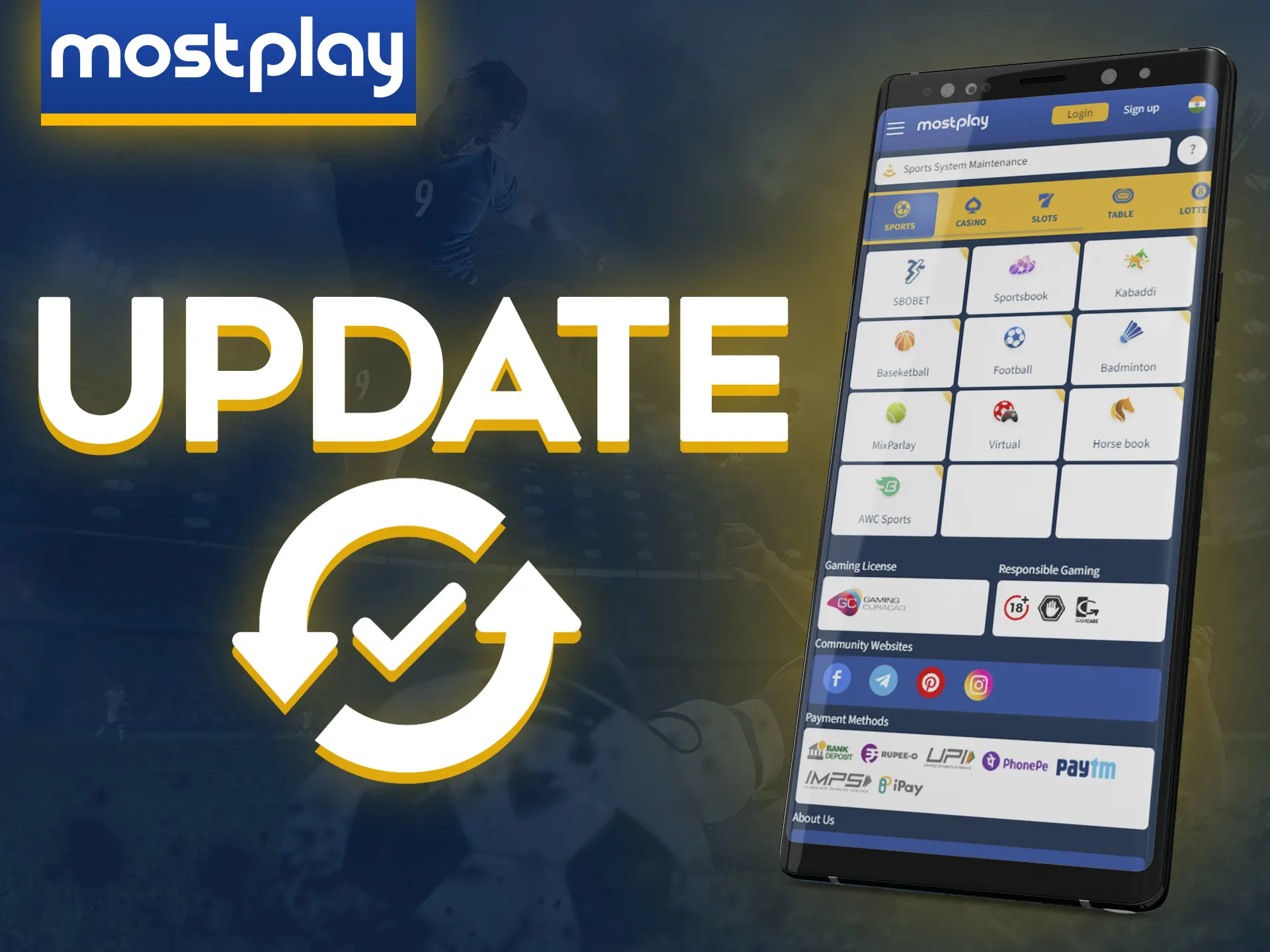 The Mostplay app updates automatically after each signing-in.