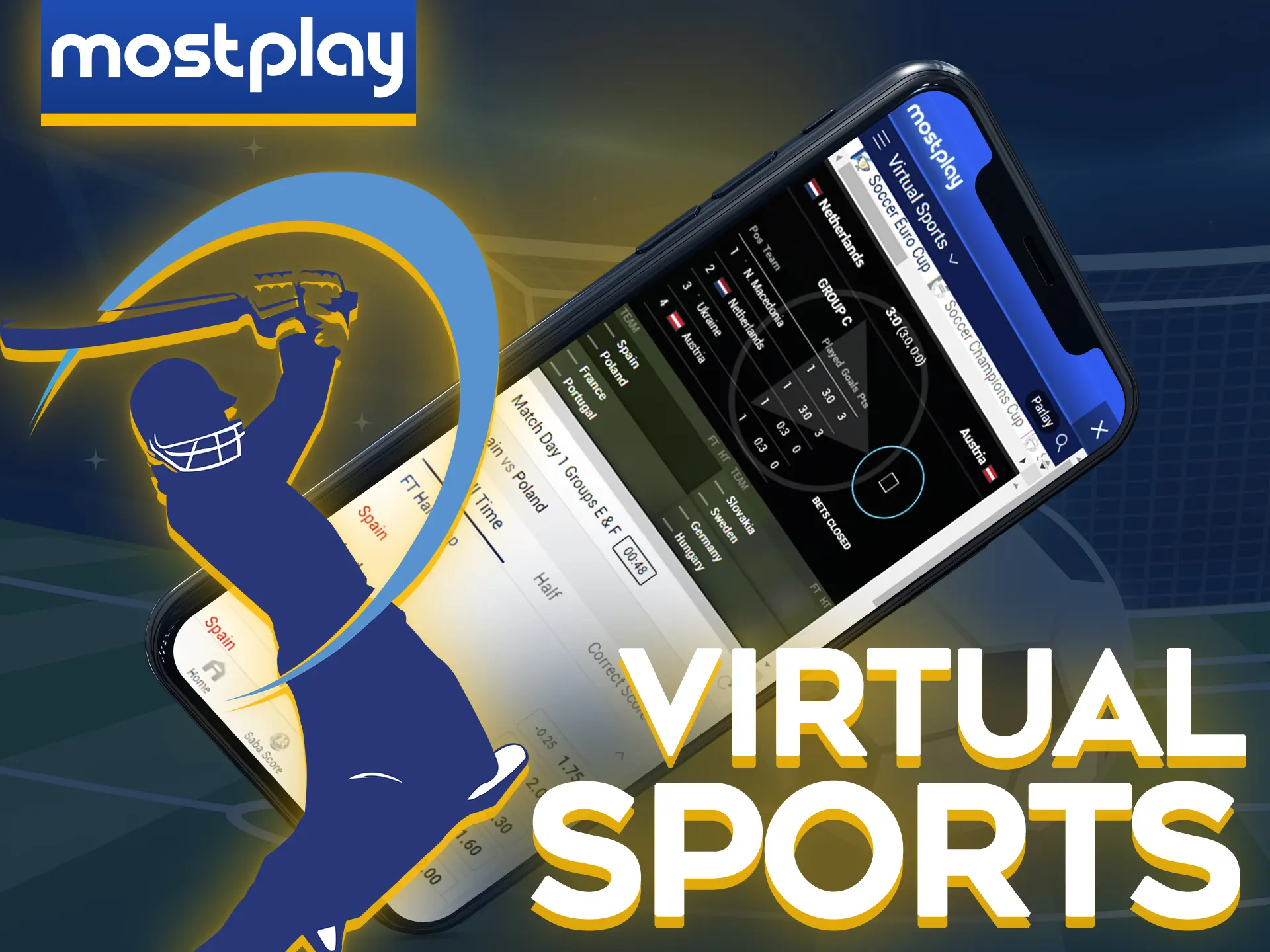 Bet on a variety of virtual sports in the Mostplay app.