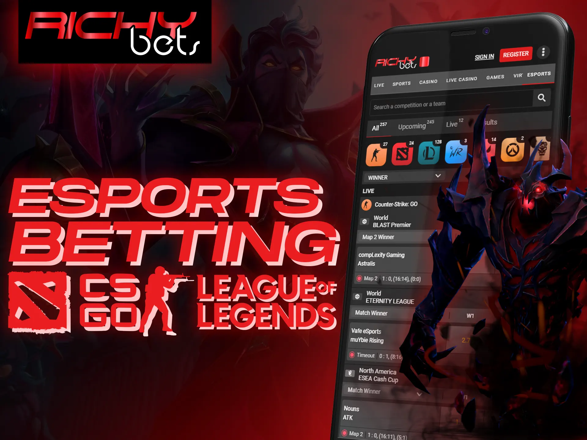 Bet on your favorite esports in the Richybets app.