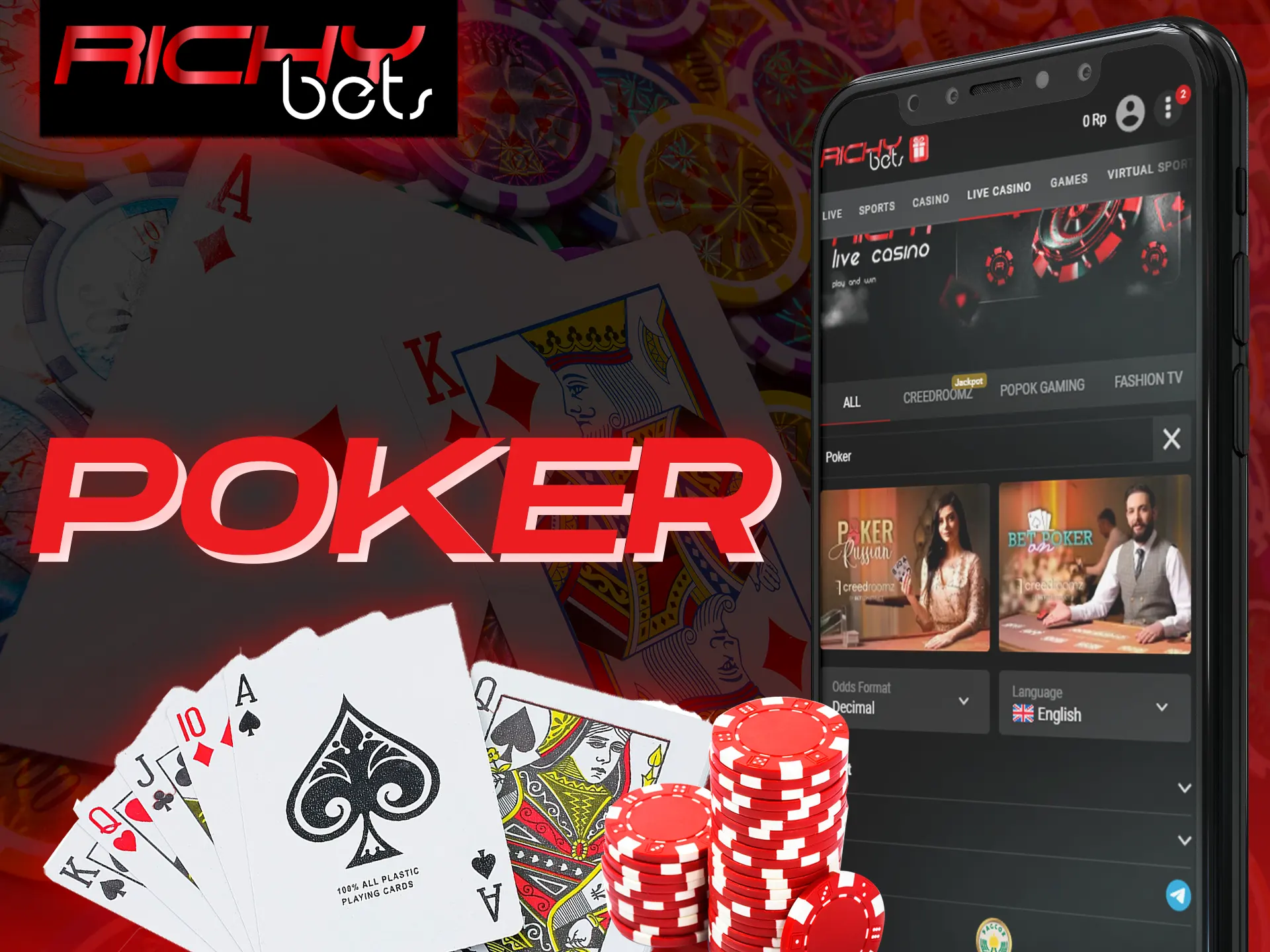 Play poker at the Richybets using a special app.
