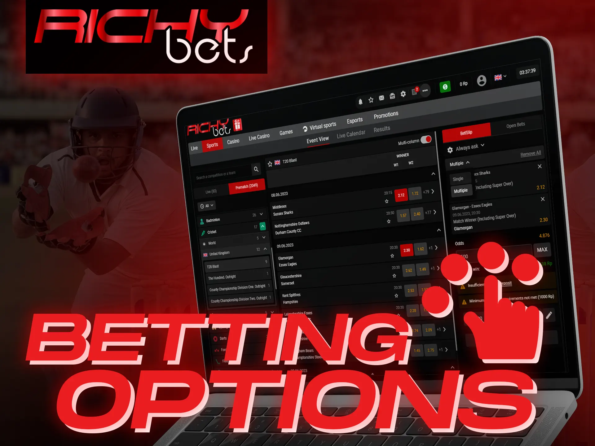 Create your bet with wide Richybets betting options.