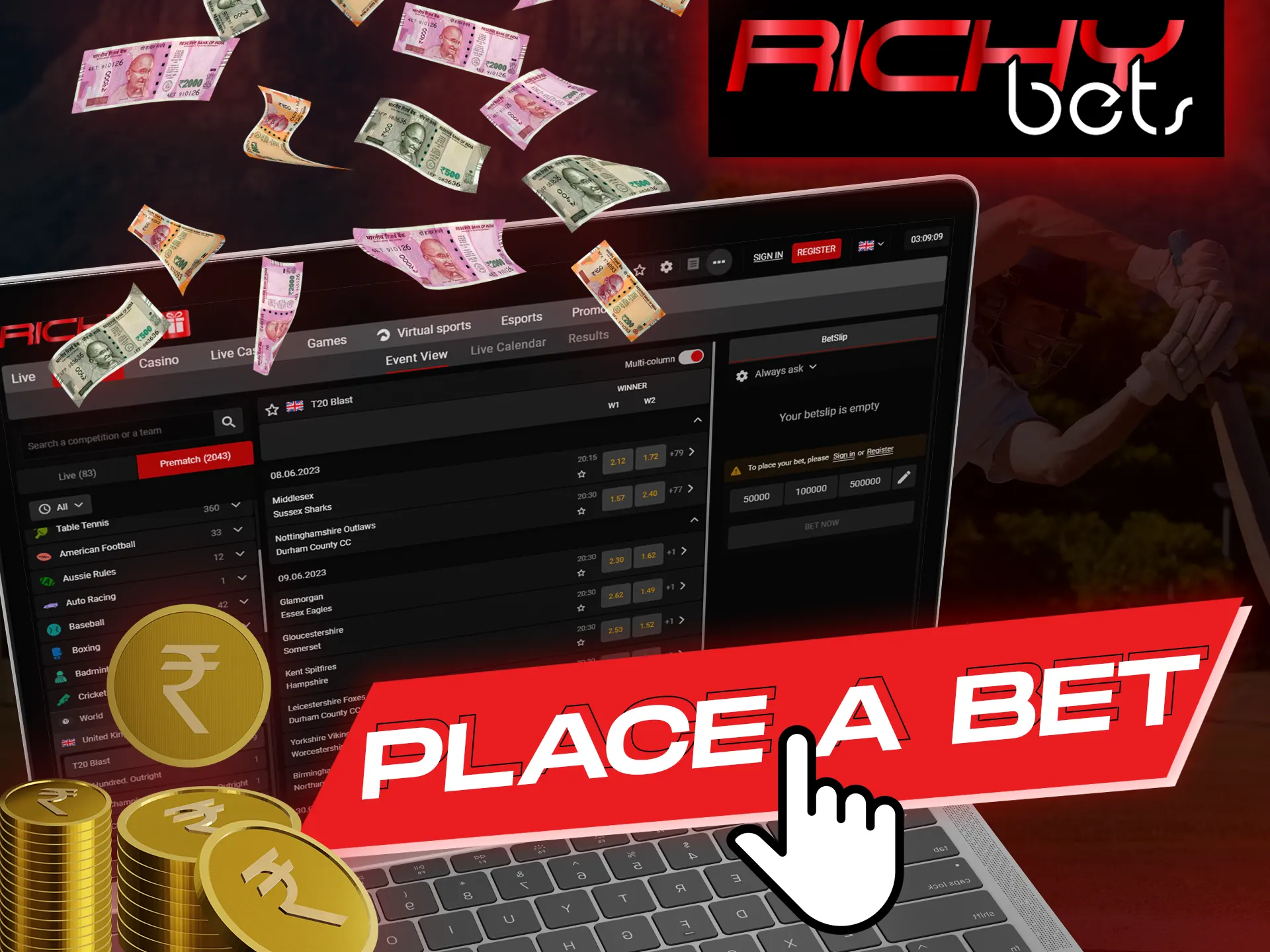 Make a new bet at the Richybets in one click.