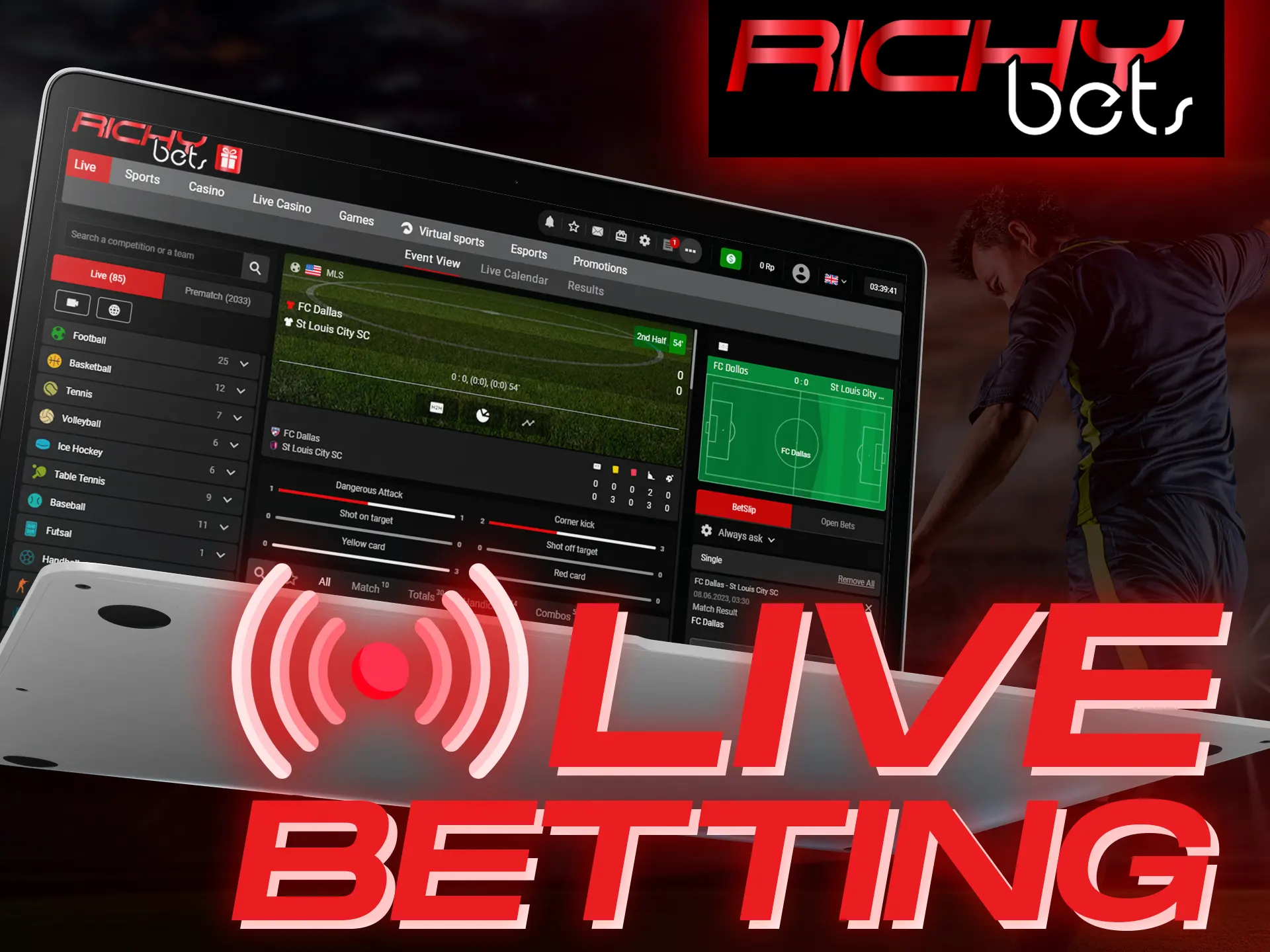 Bet on sports matches in a live format at the Richybets.