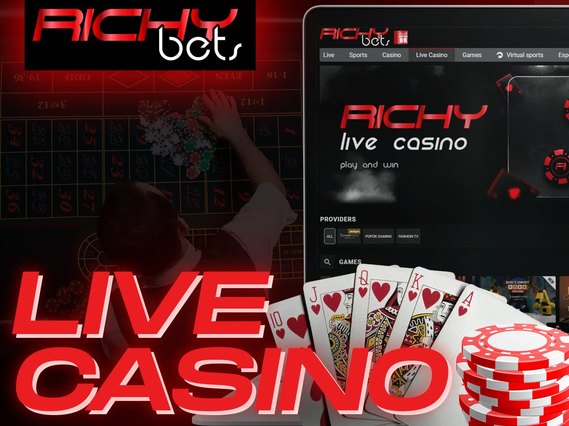 Play live casino games with real people at the Richybets casino.
