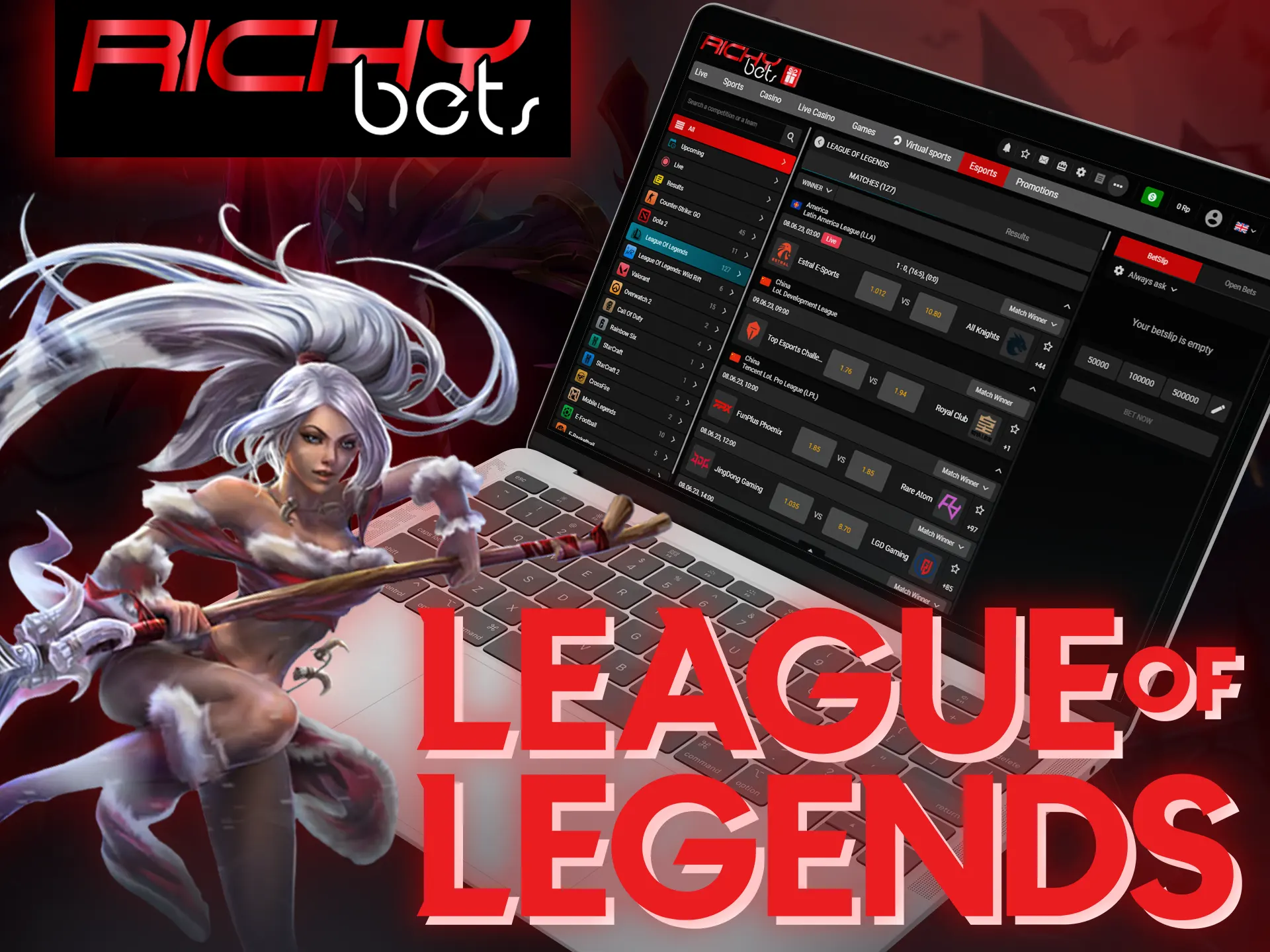Bet on League of Legends matches at the Richybets.