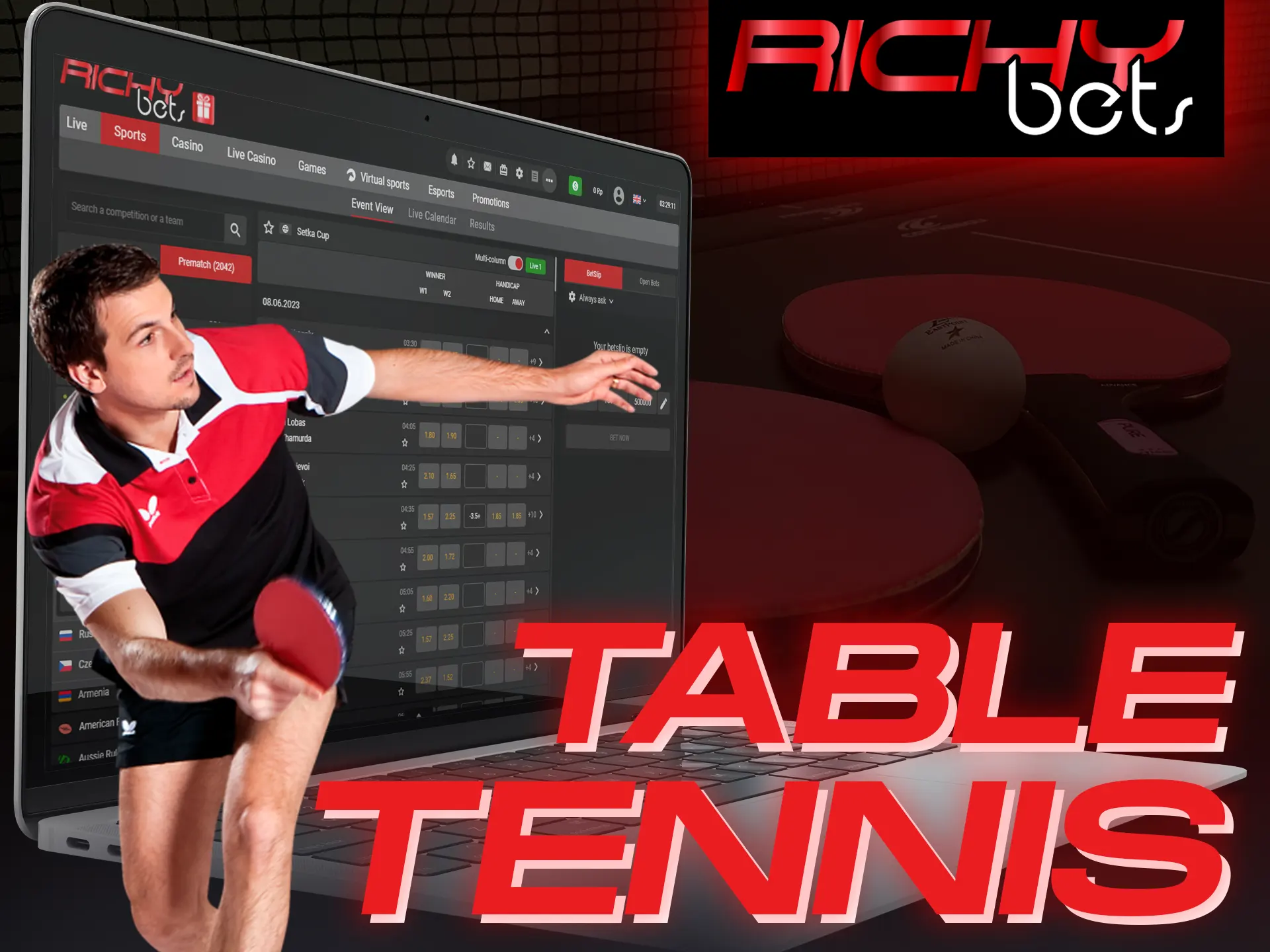 Bet on the fastest table tennis player and win money at the Richybets.
