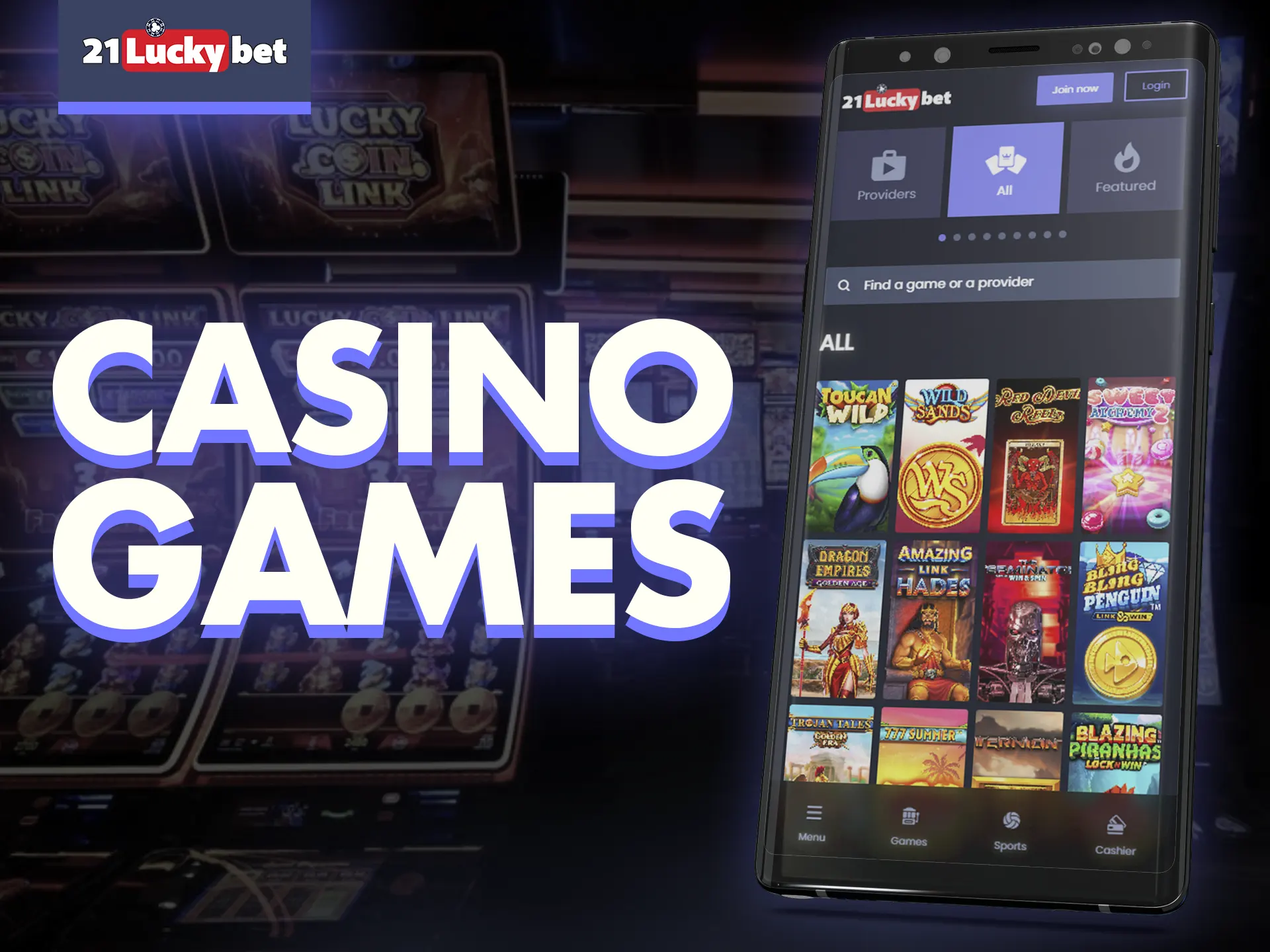 In 21luckybet app play many games in the casino section.