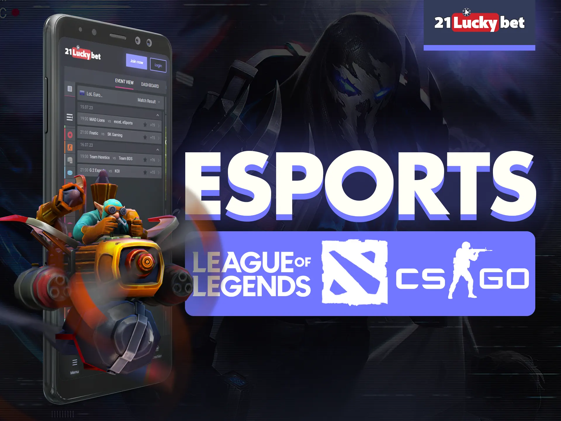 In 21luckybet app bet on various esports games.