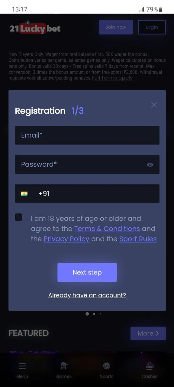 21luckybet app has a very simple registration process.