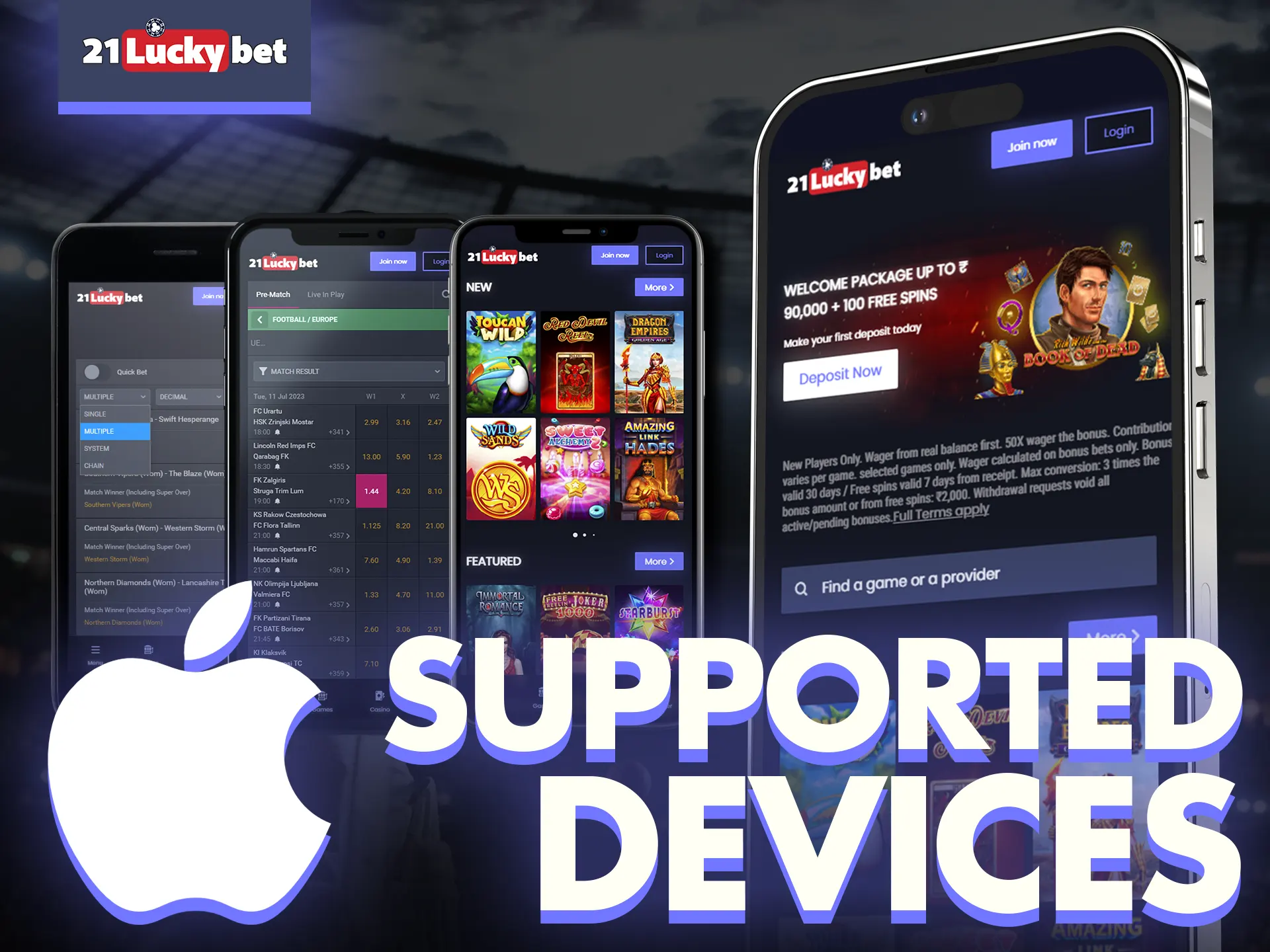 The 21luckybet app is supported on a variety of iOS devices.