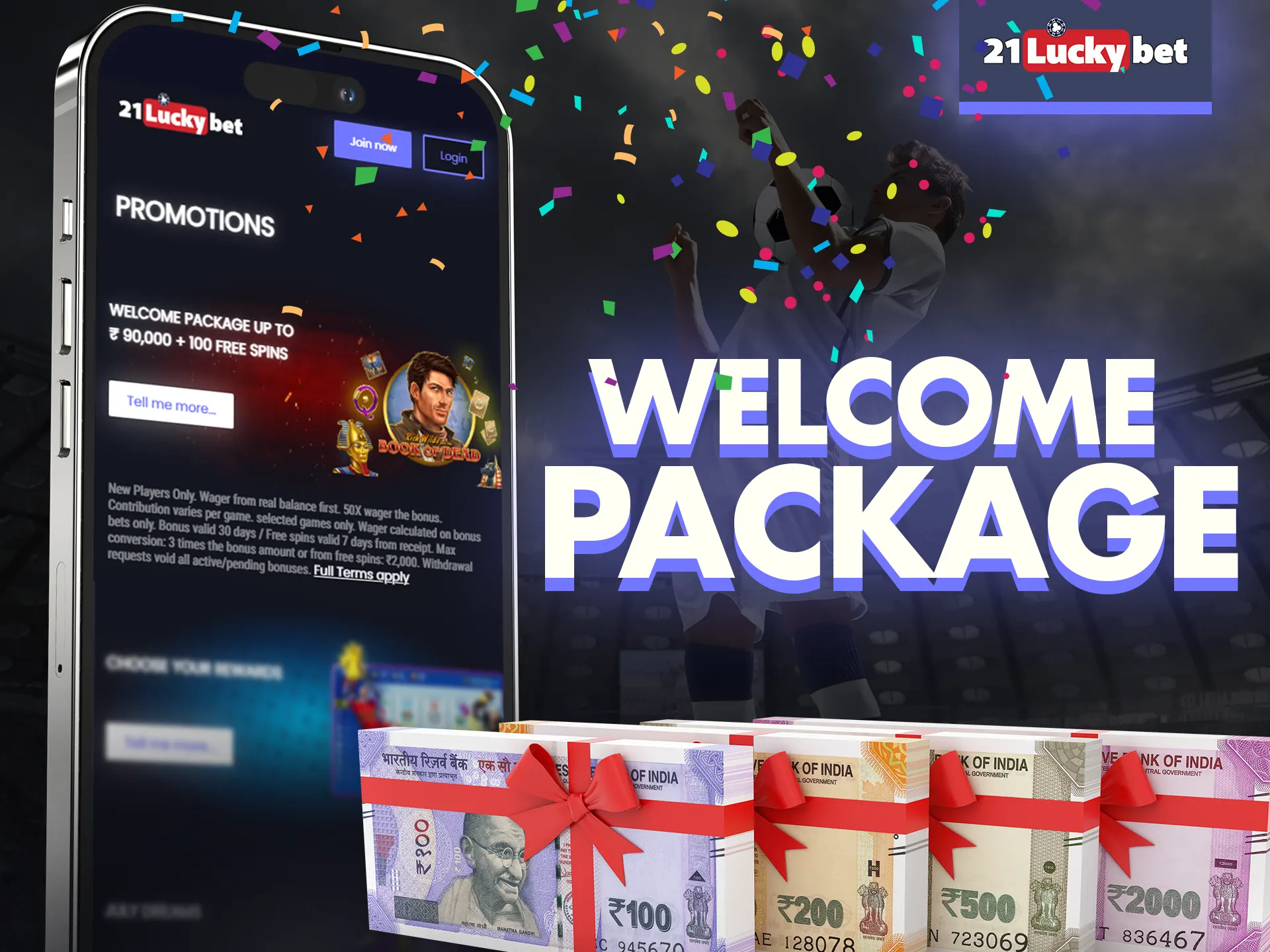Get a special welcome package from 21luckybet app.