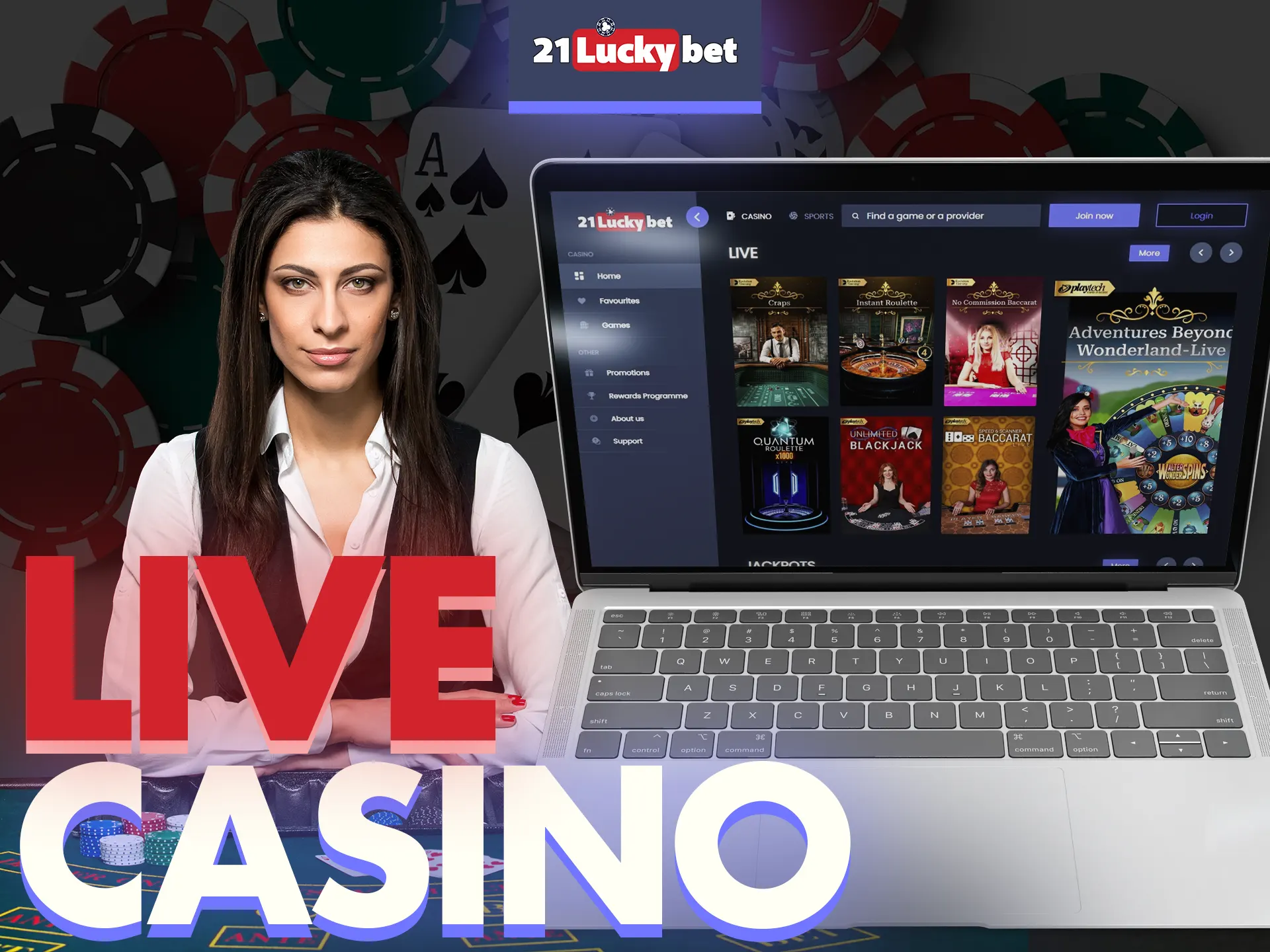 Play with real dealers at 21luckybet Live Casino.