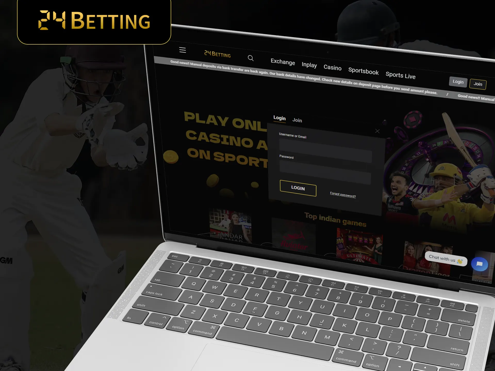 After registration, you can log into your 24betting account.