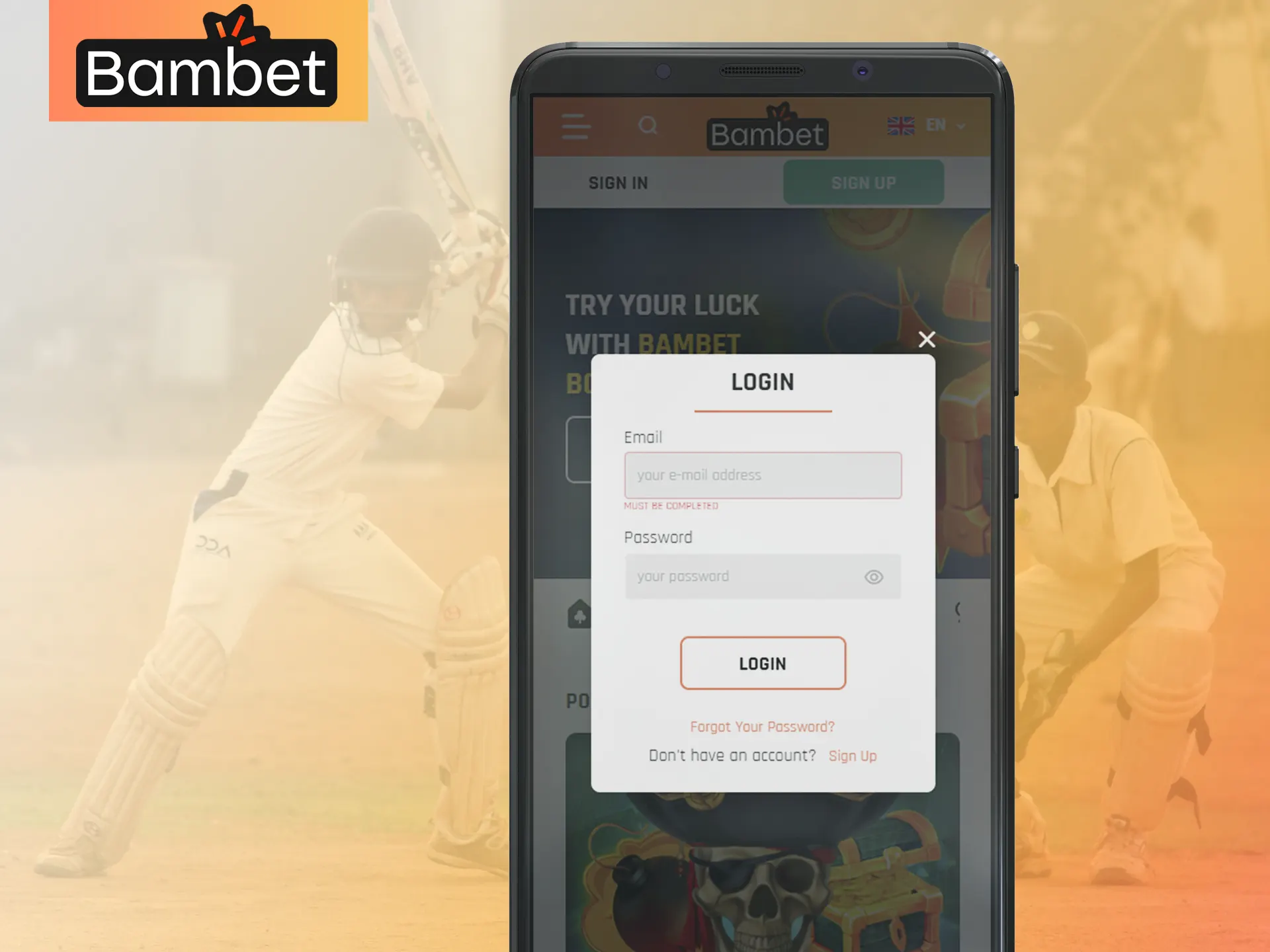 Log in to your account on the Bambet app.