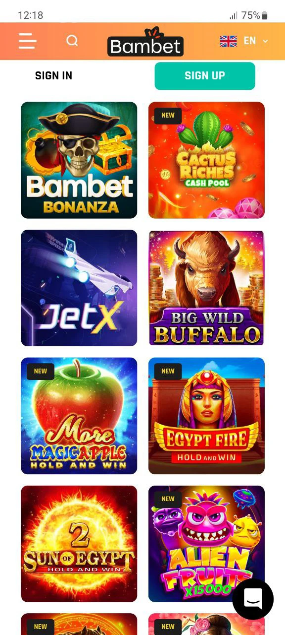 Play exciting games in the Bambet app casino.