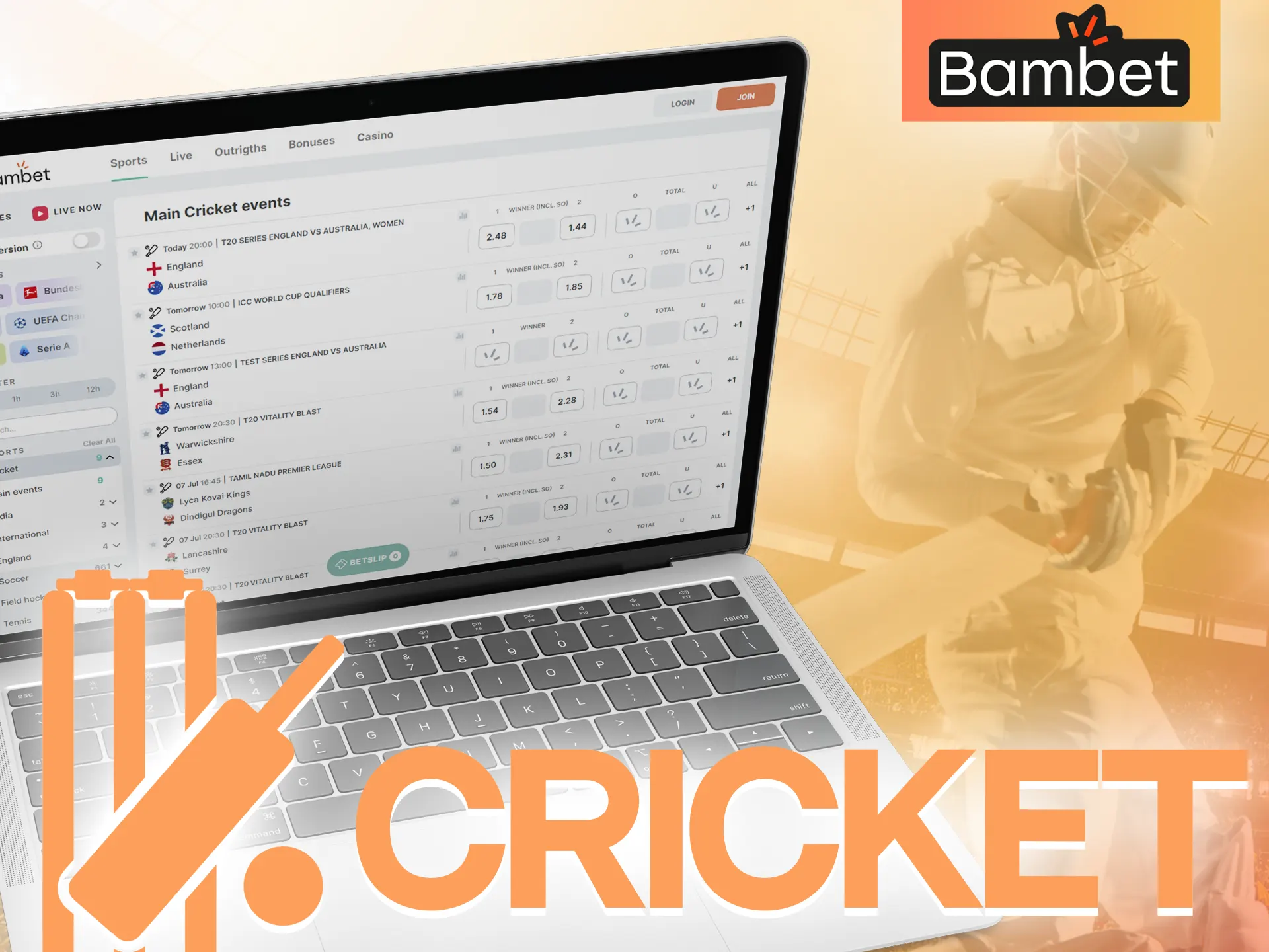 Bet on your favorite cricket team to win with Bambet.