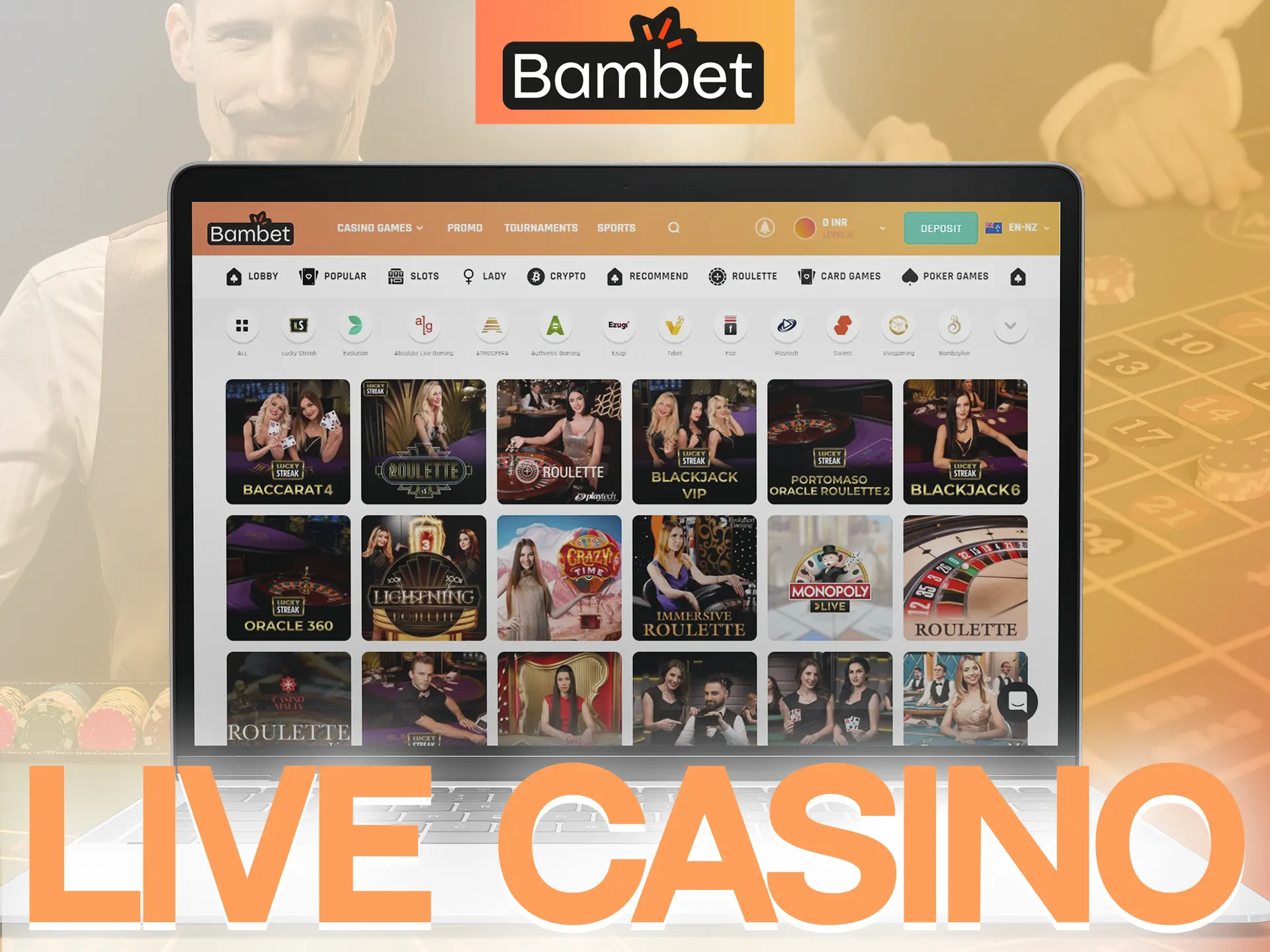 At Bambet you have the opportunity to play with dealers in the Live Casino.