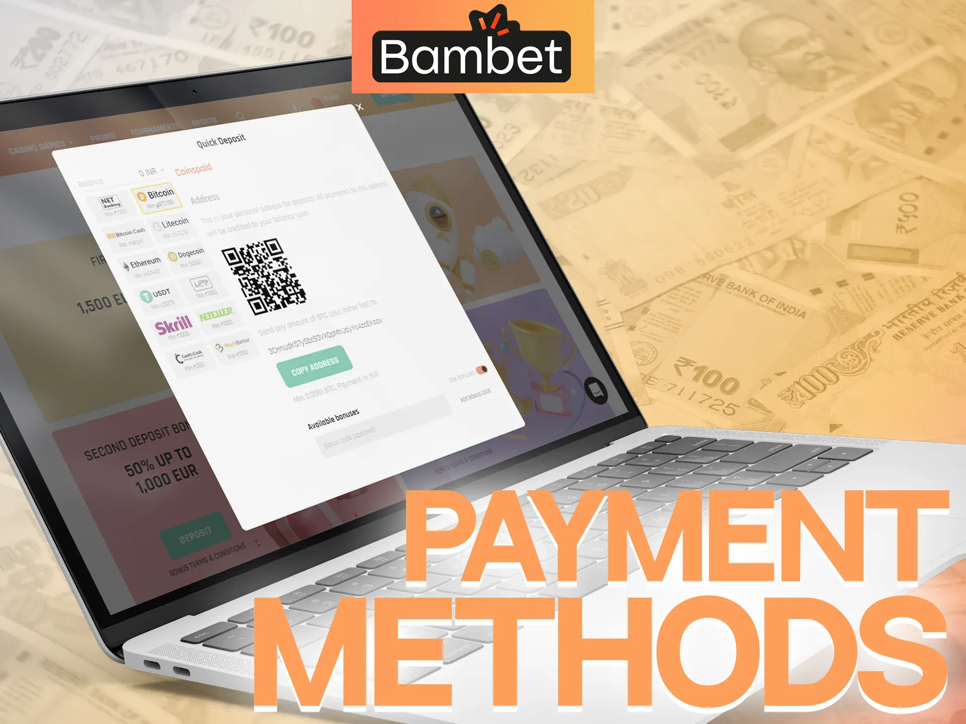 At Bambet you can easily deposit your account and withdraw all your winnings.