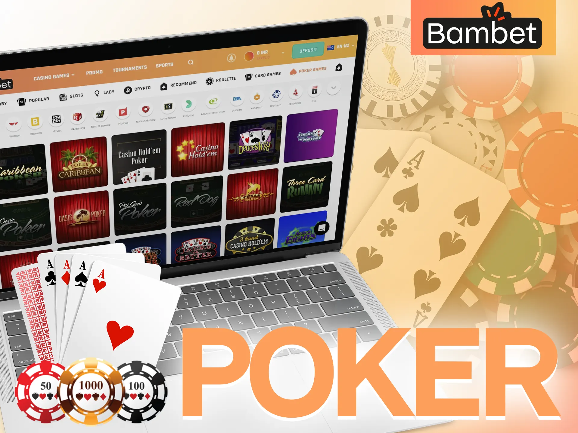 Play your favorite poker game on Bambet.