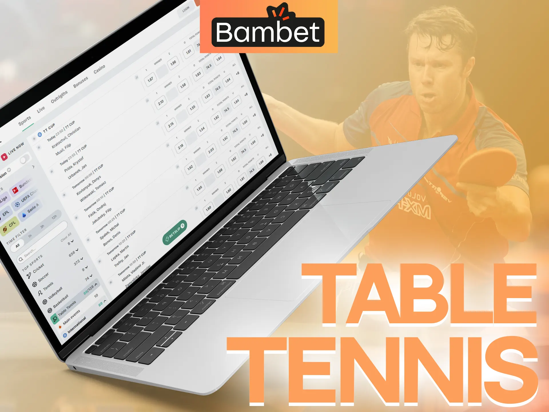 Bet on your favorite table tennis athletes with Bambet.