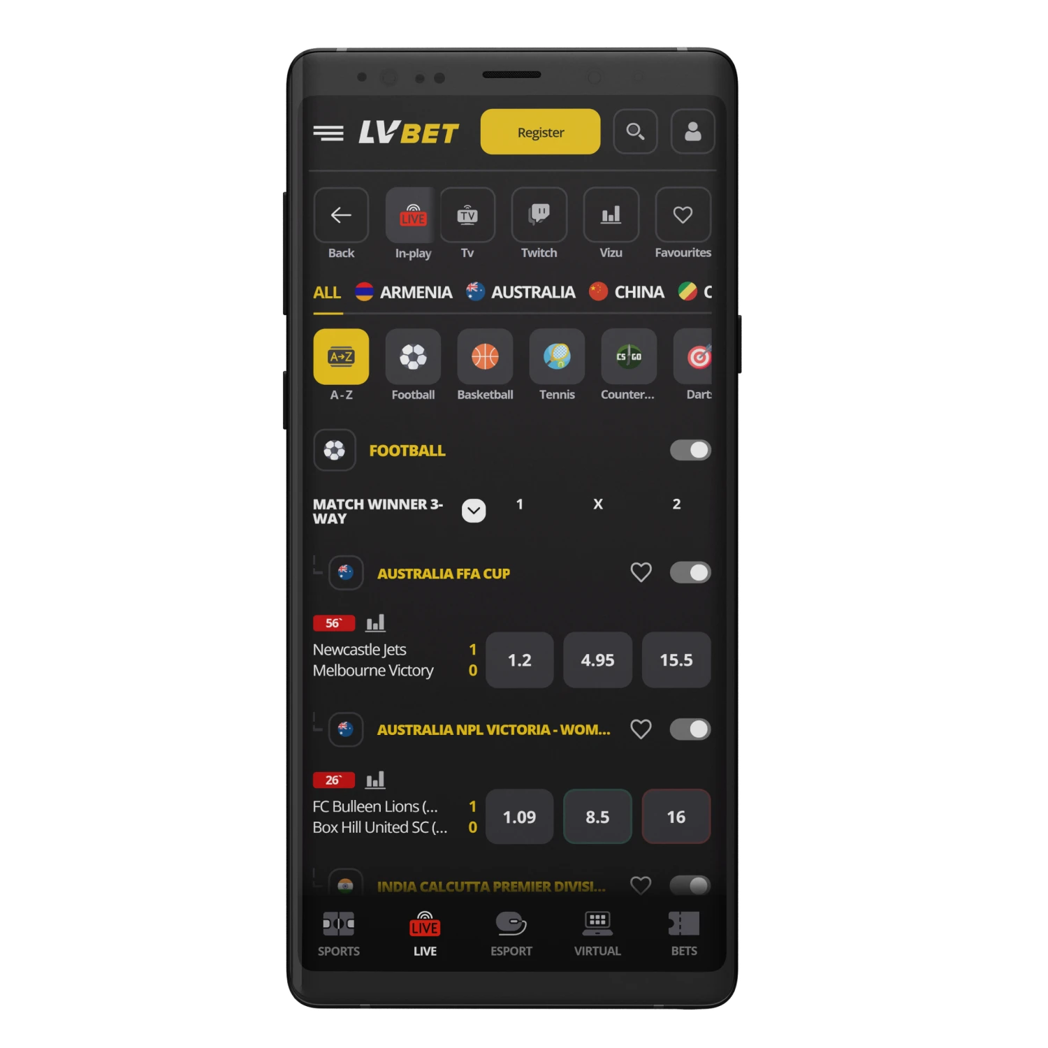 With the LV Bet app, play casino games and bet anywhere.