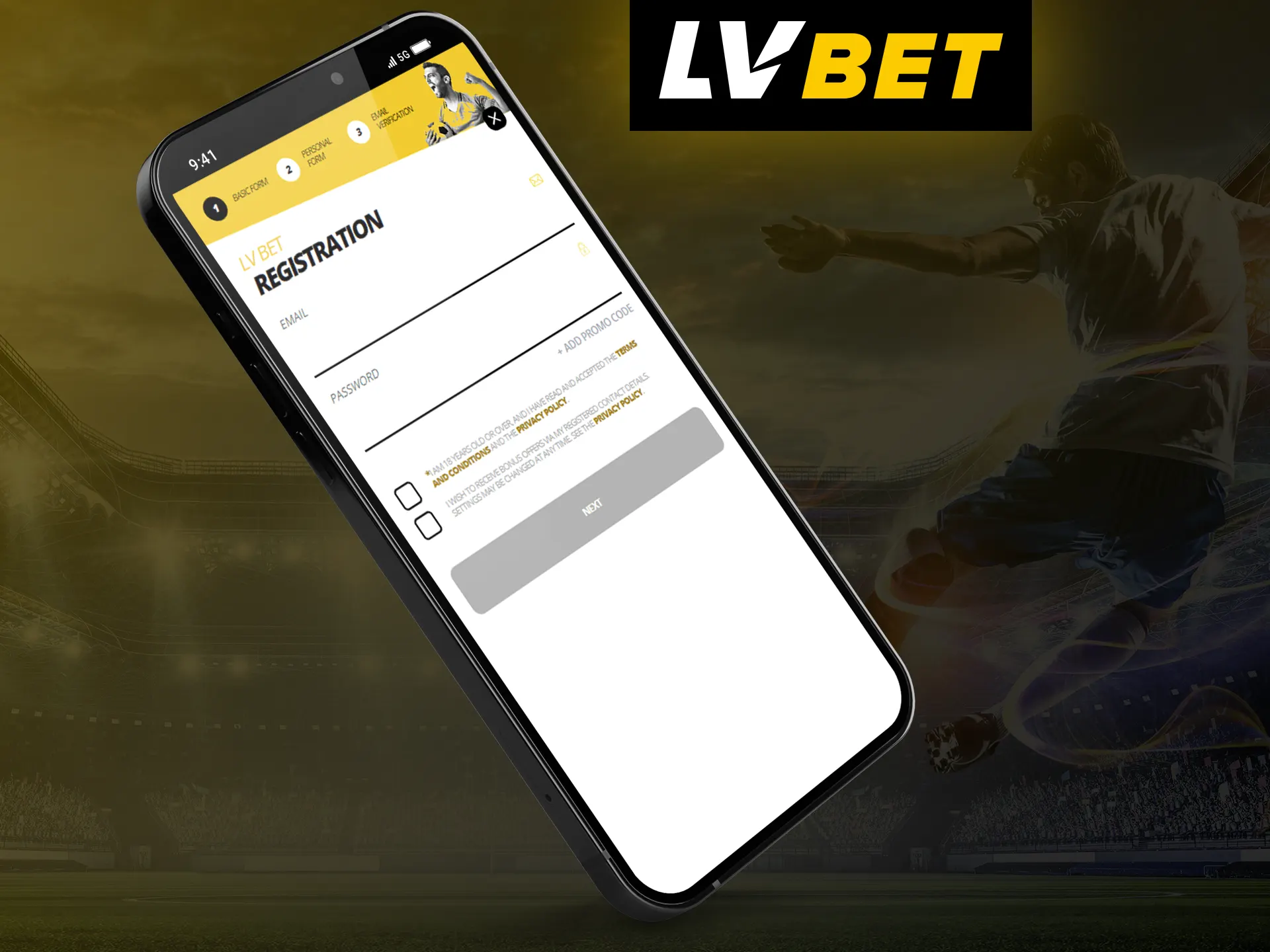 Complete a simple registration in the LV Bet app.