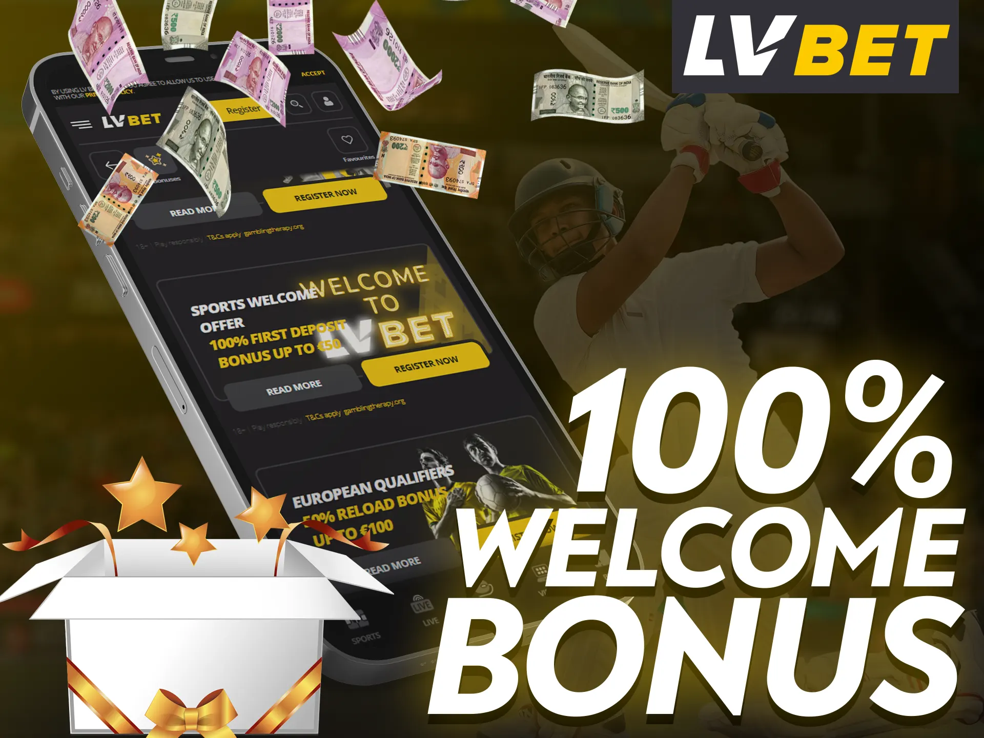 Use the welcome bonus in LV Bet app.