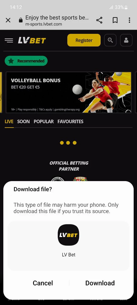 Complete the installation process of the LV Bet app.