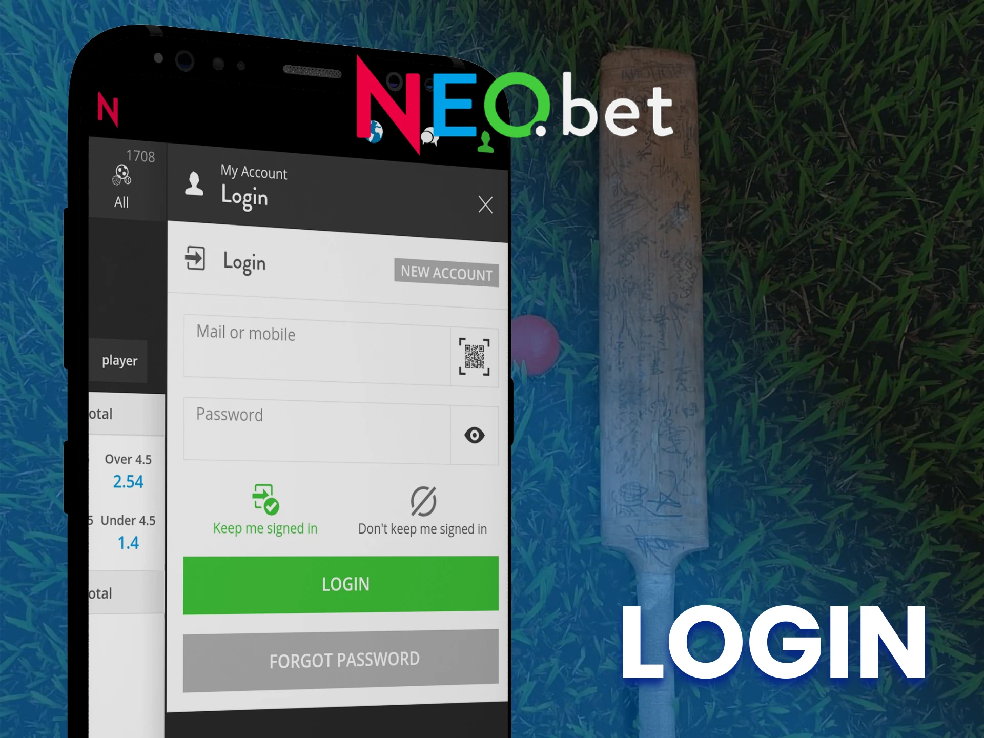 Log in to your account on the NEO.bet app.