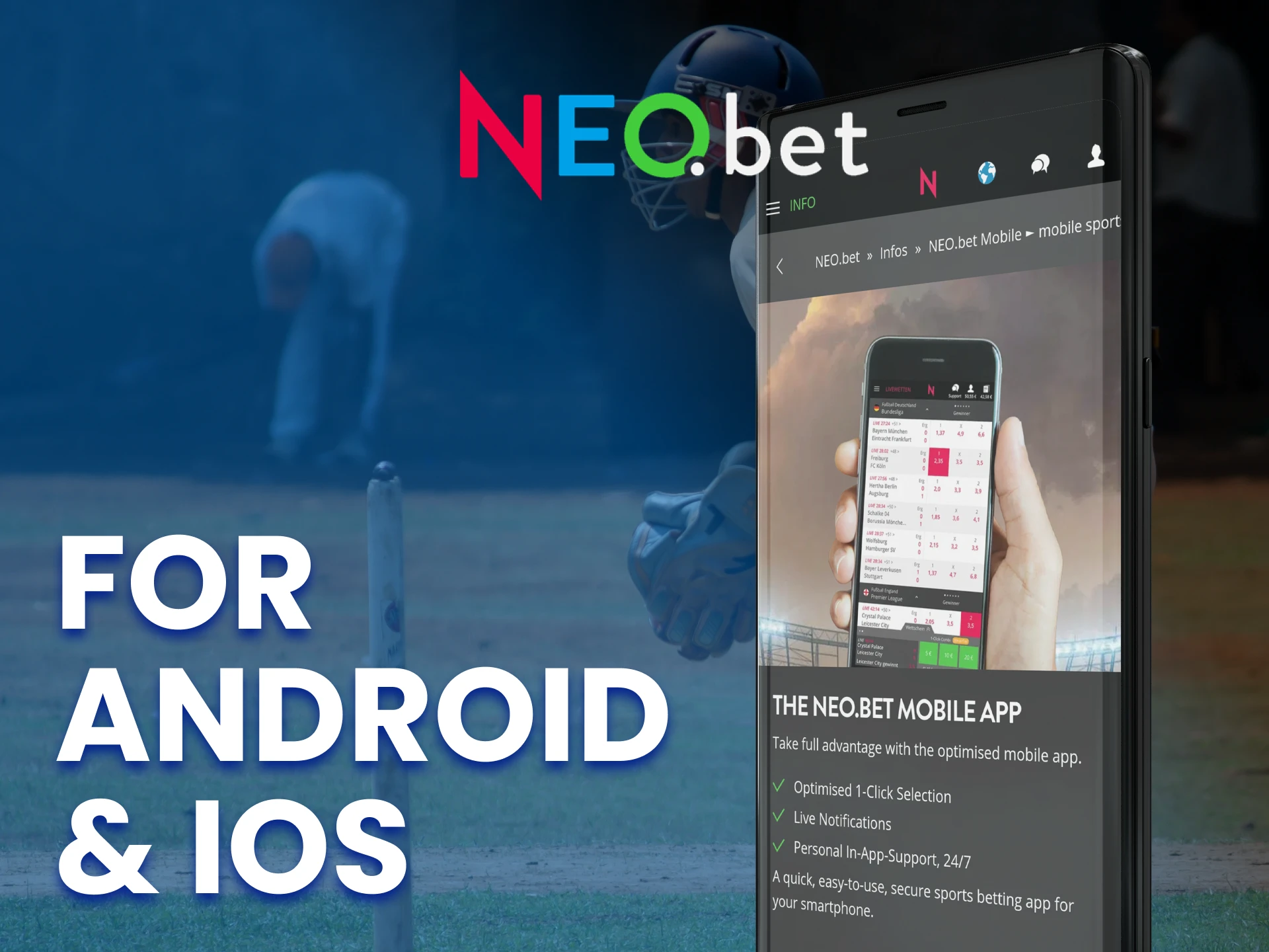 You can install NEO.bet on your Android or iOS device.
