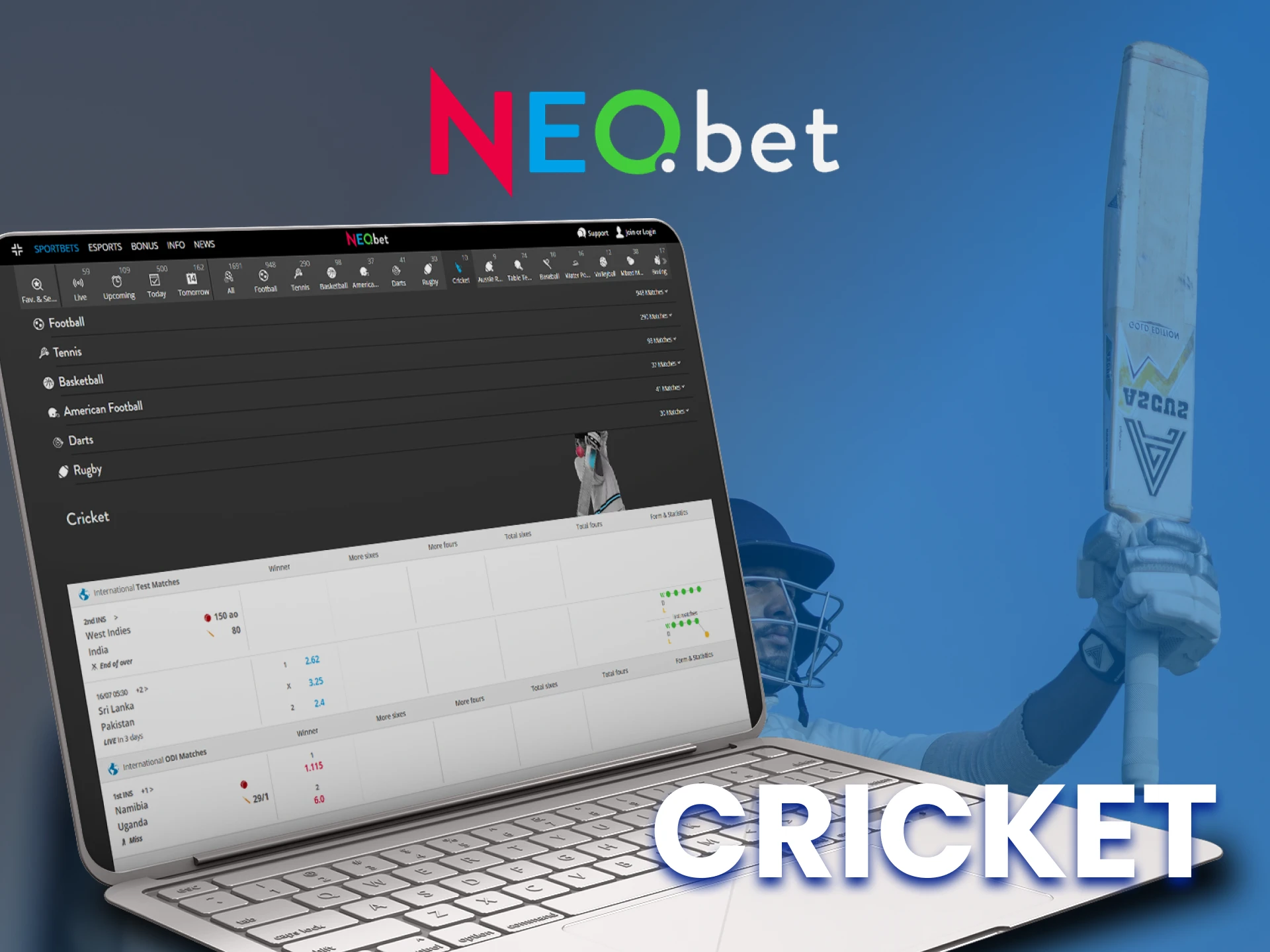 At NEO.bet, place your cricket bets.