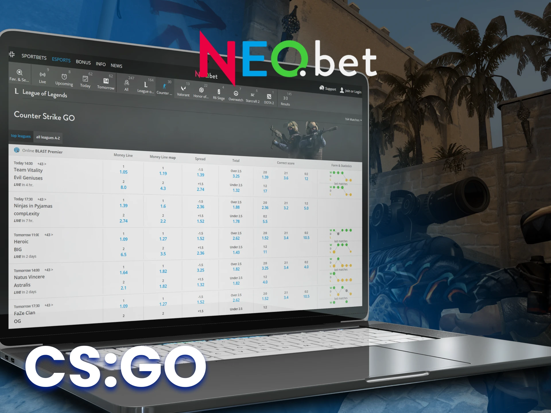 Place your bets on CS:GO with NEO.bet.
