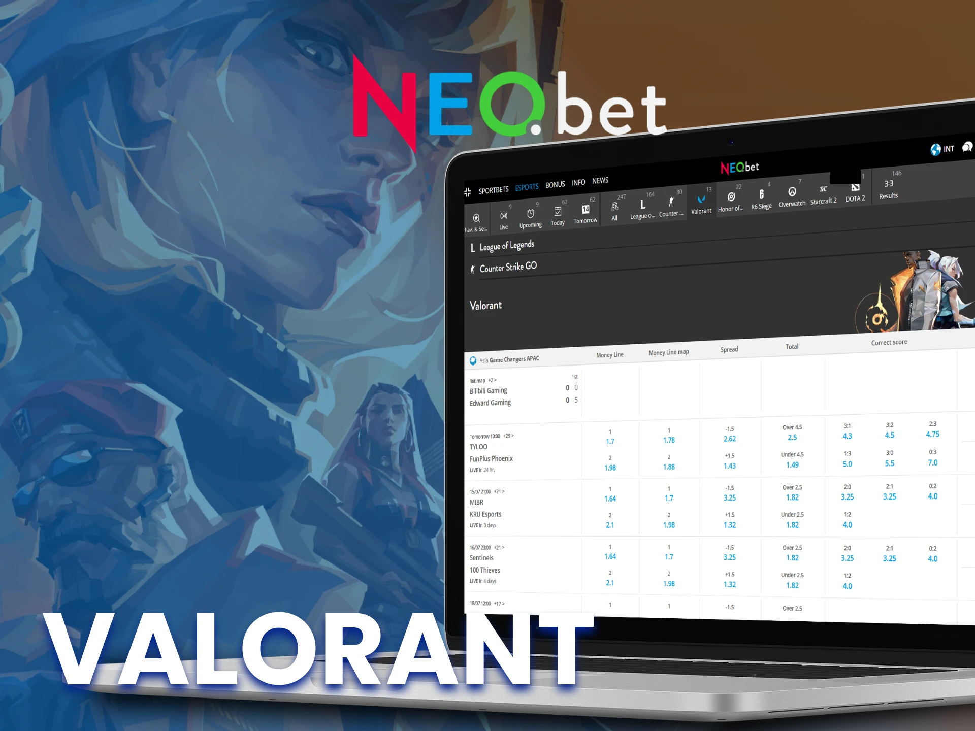 Place your bets on Valorant with NEO.bet.