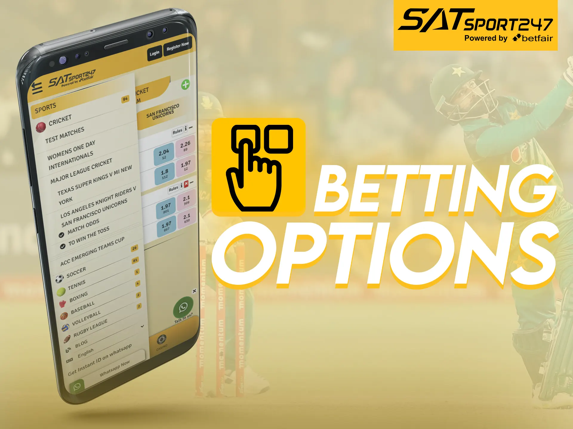Try all the options for sports betting on the Satsport247 app.
