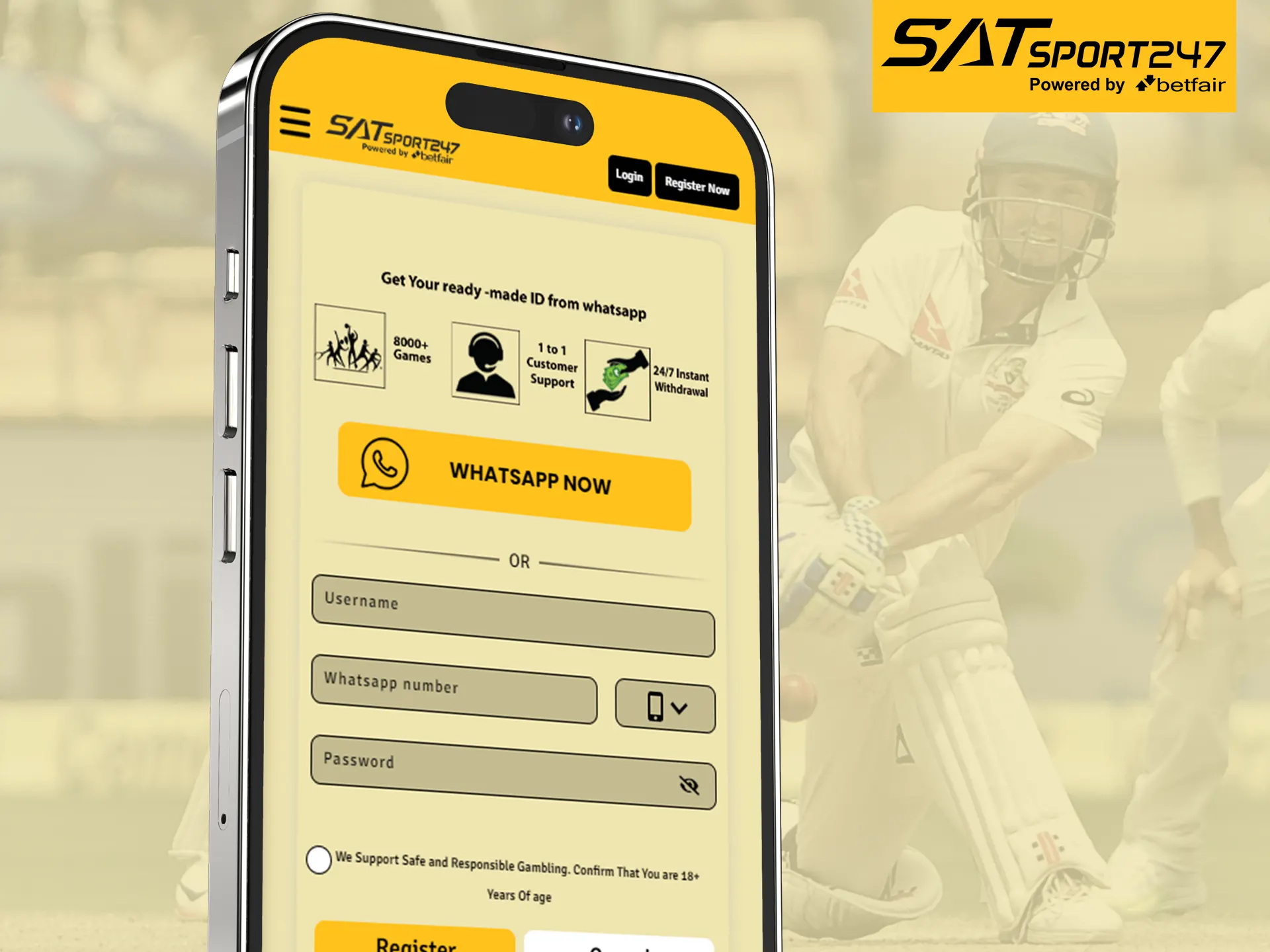Complete a simple registration in the Satsport247 app.