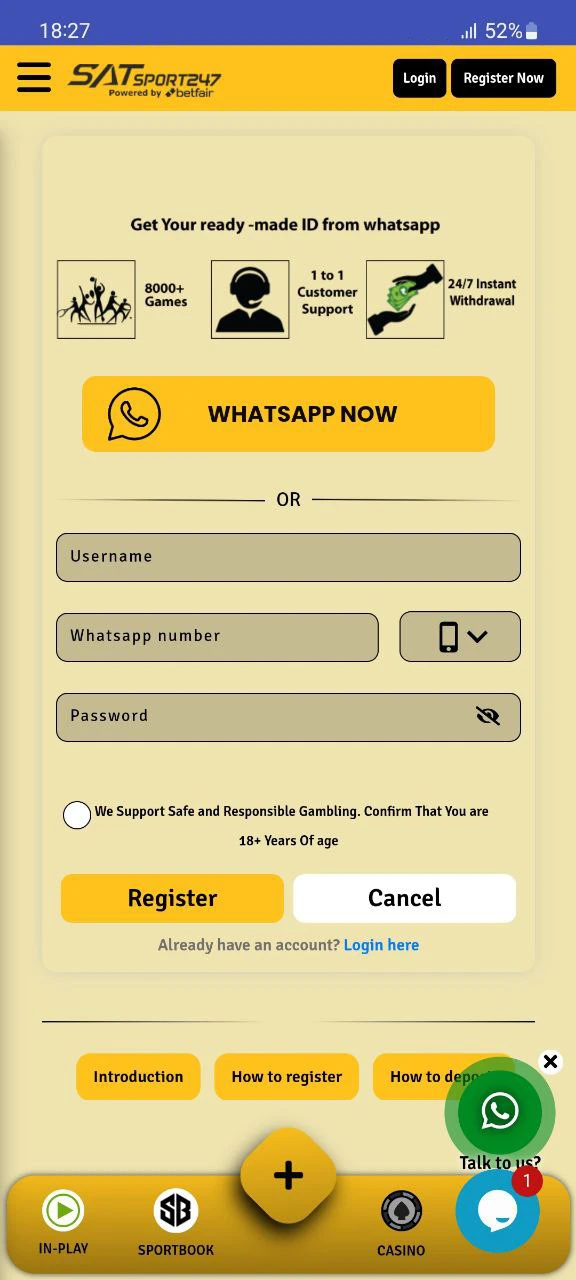 The Satsport247 app has a simple registration process.