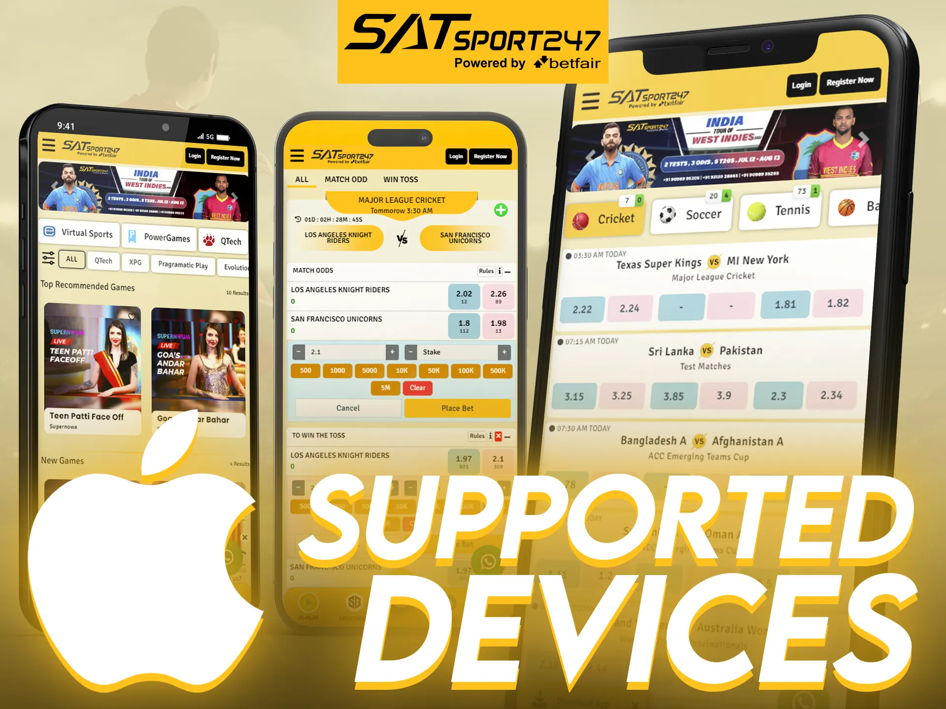 The Satsport247 app can be installed on a variety of devices with the iOS system.