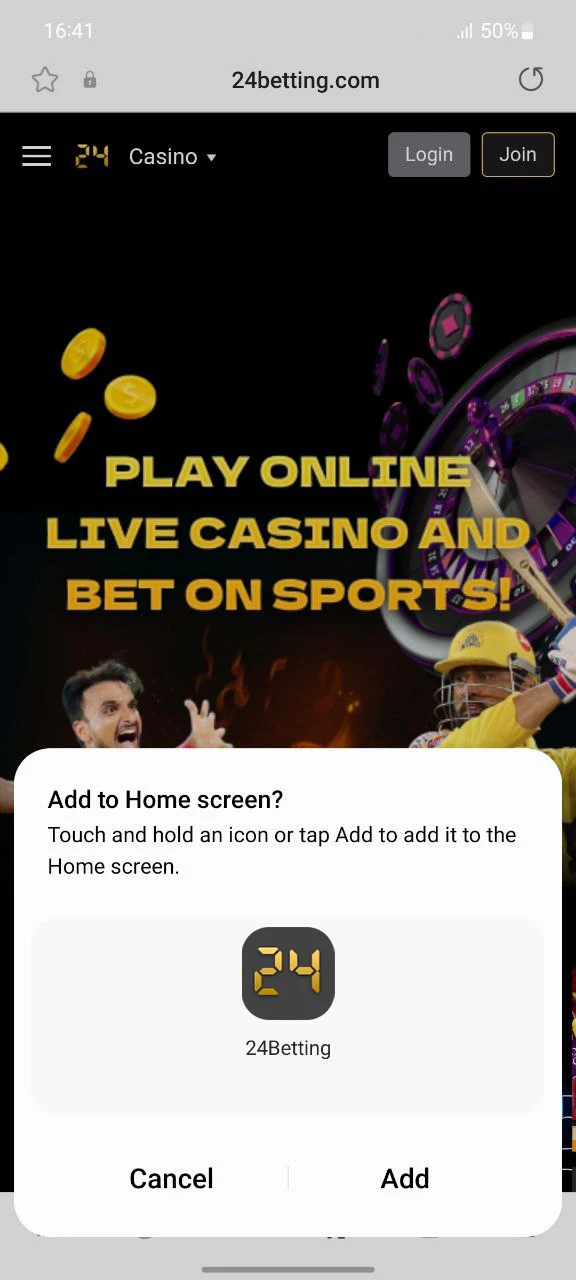 Complete the installation process of the 24Betting app.