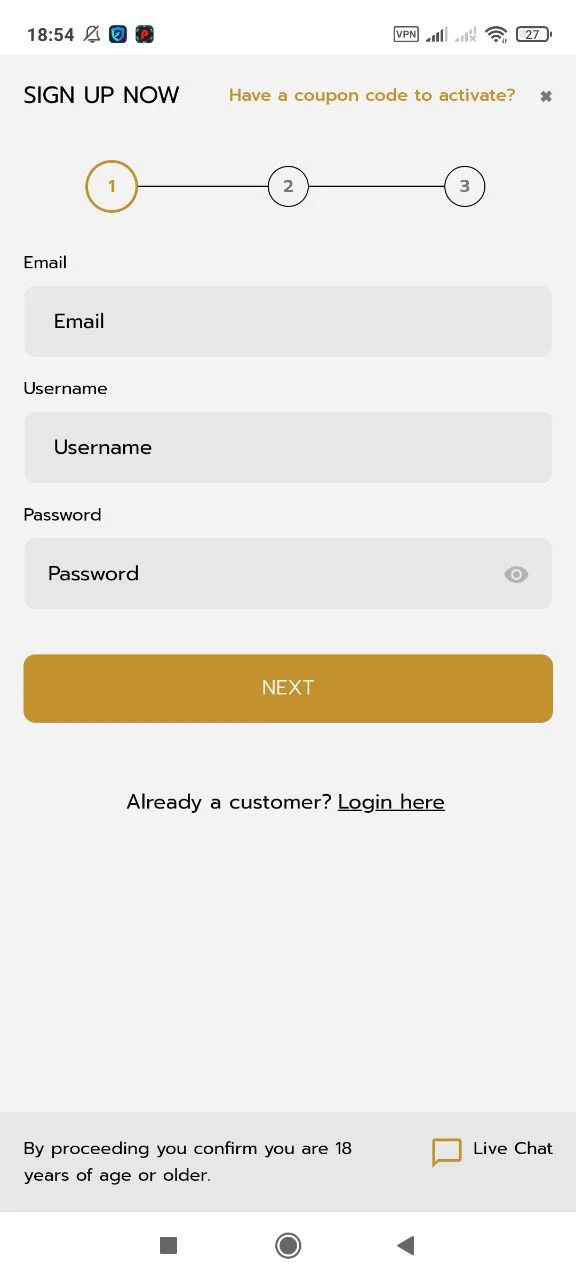 The Betrophy app has a simple registration process.
