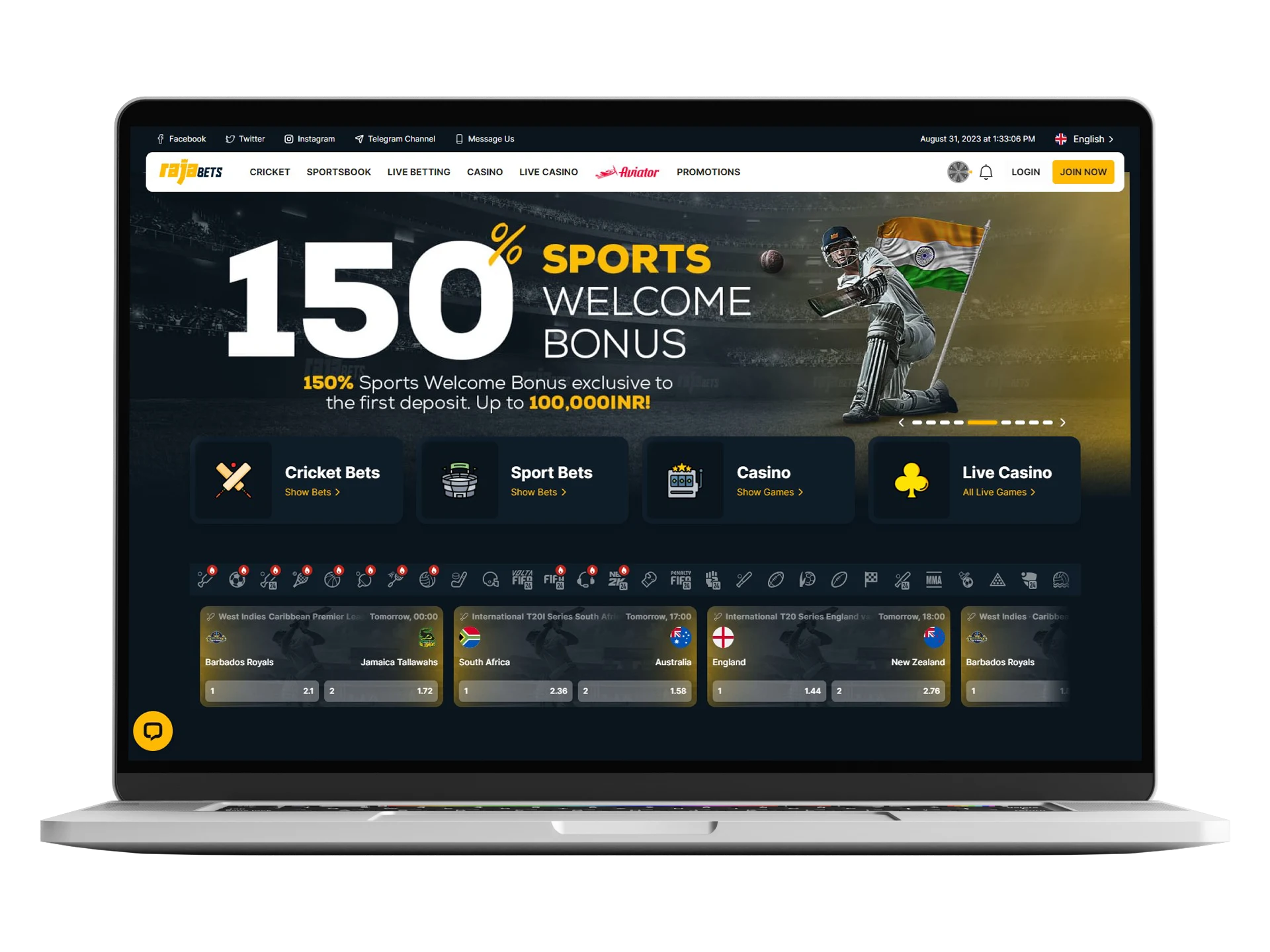 Rajabets provides various sports and sporting events, casino games, offers a generous bonus system, various payment methods and much more.