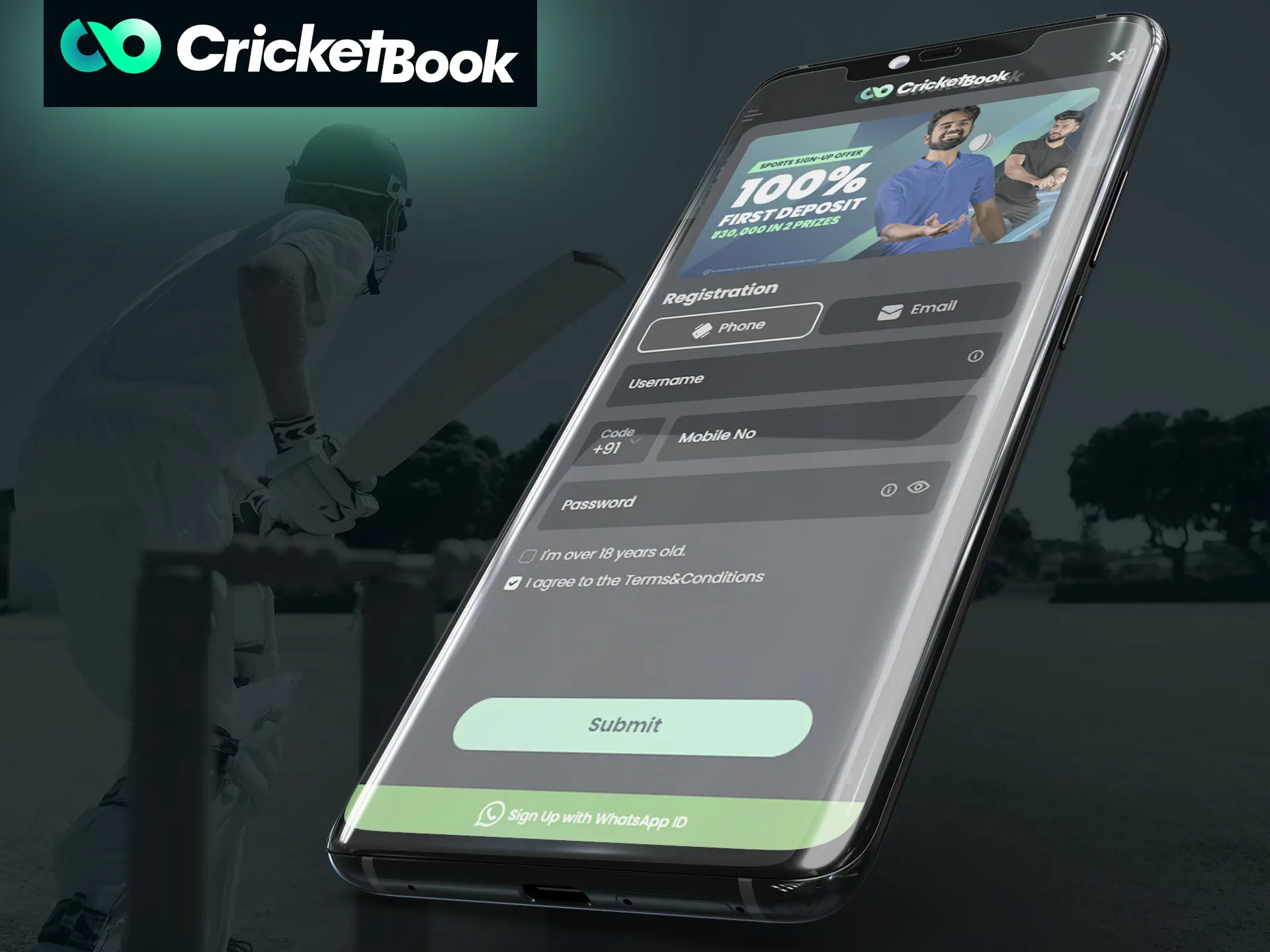 Sign up for Cricketbook using your mobile device.
