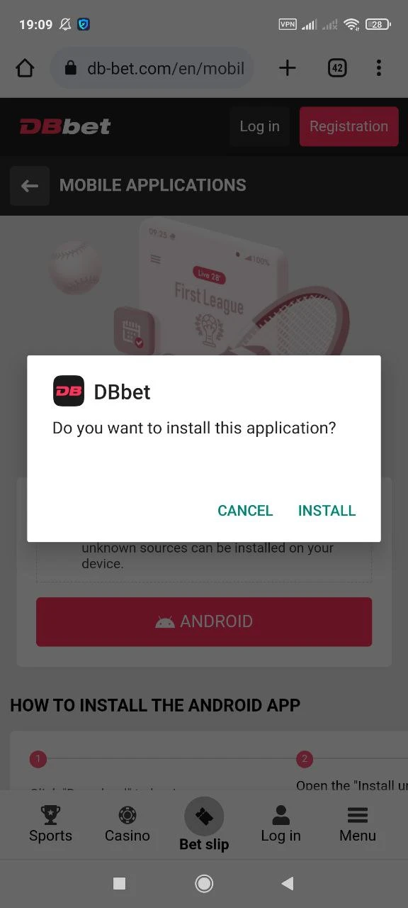 Complete the installation and enjoy playing in the DBBet app.